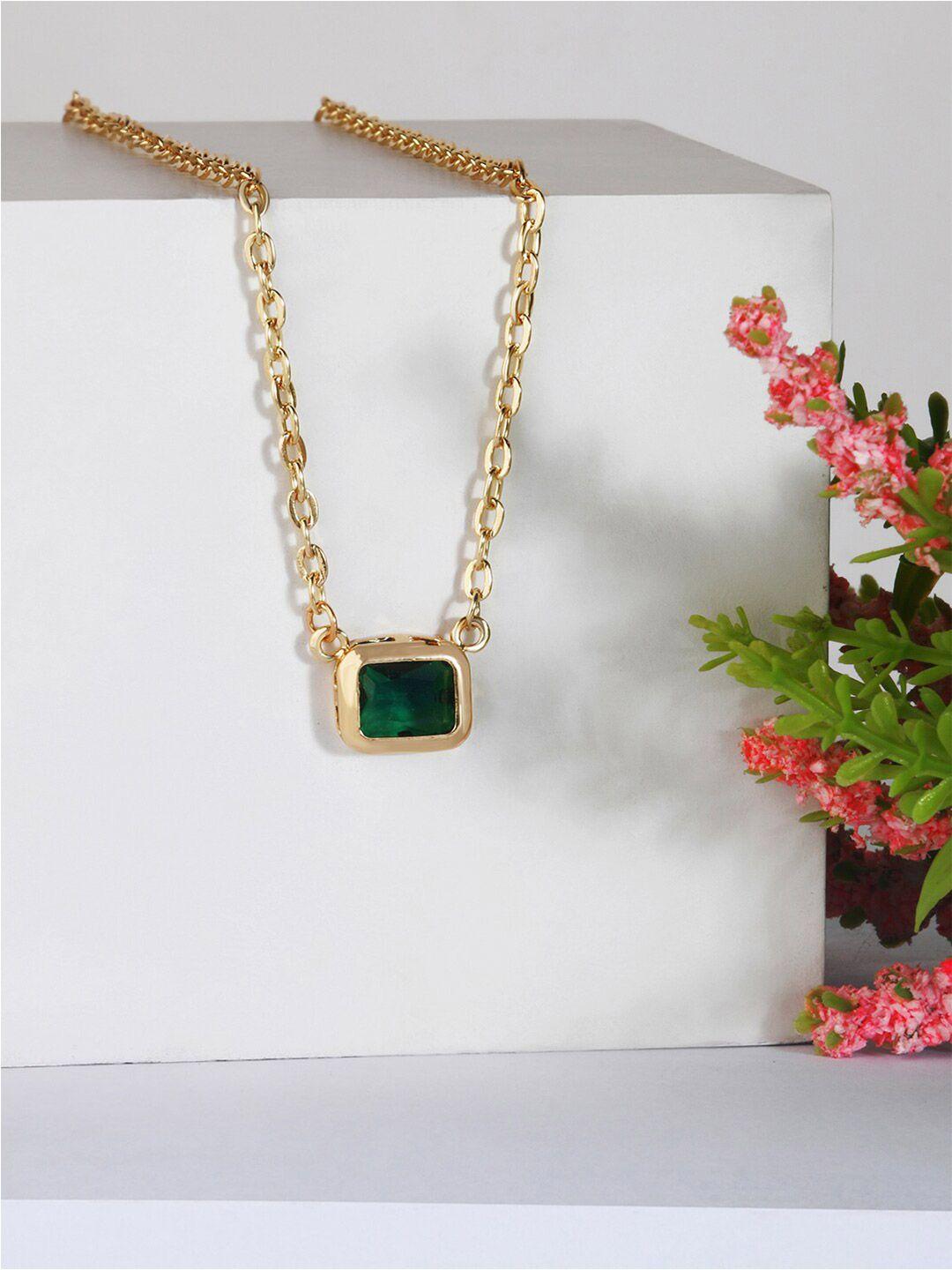 toniq gold-plated geometric stone studded charm necklace