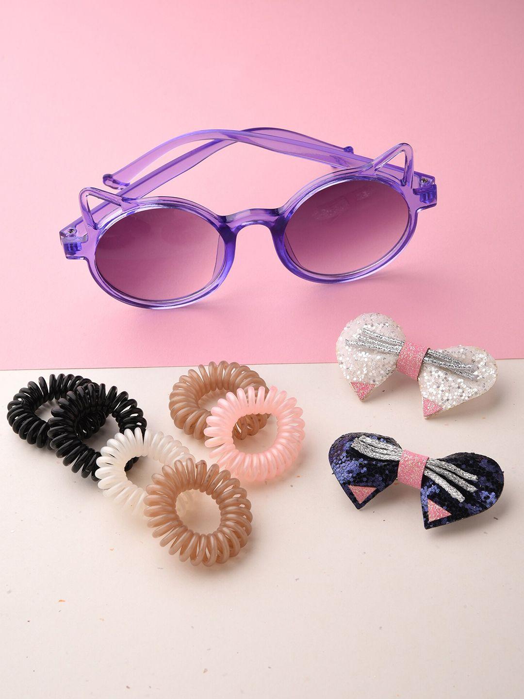 toniq kids girls purple & black 8-pieces hair accessory set with sunglasses