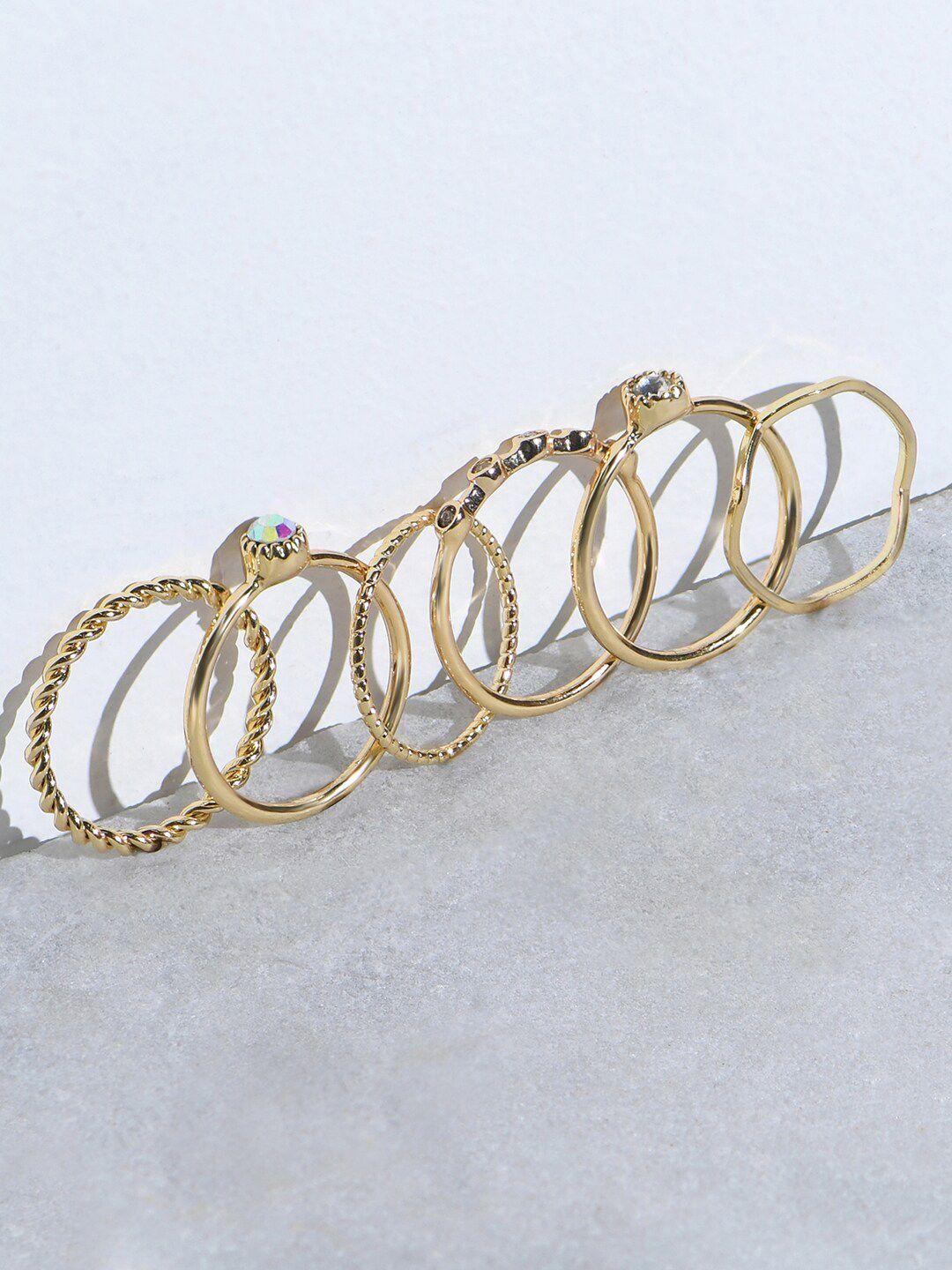 toniq set of 6 gold-plated cz-studded finger rings