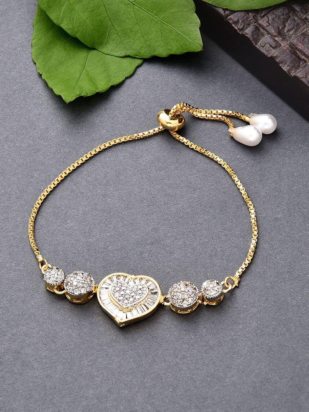 toniq women gold-toned & white american diamond gold-plated link bracelet