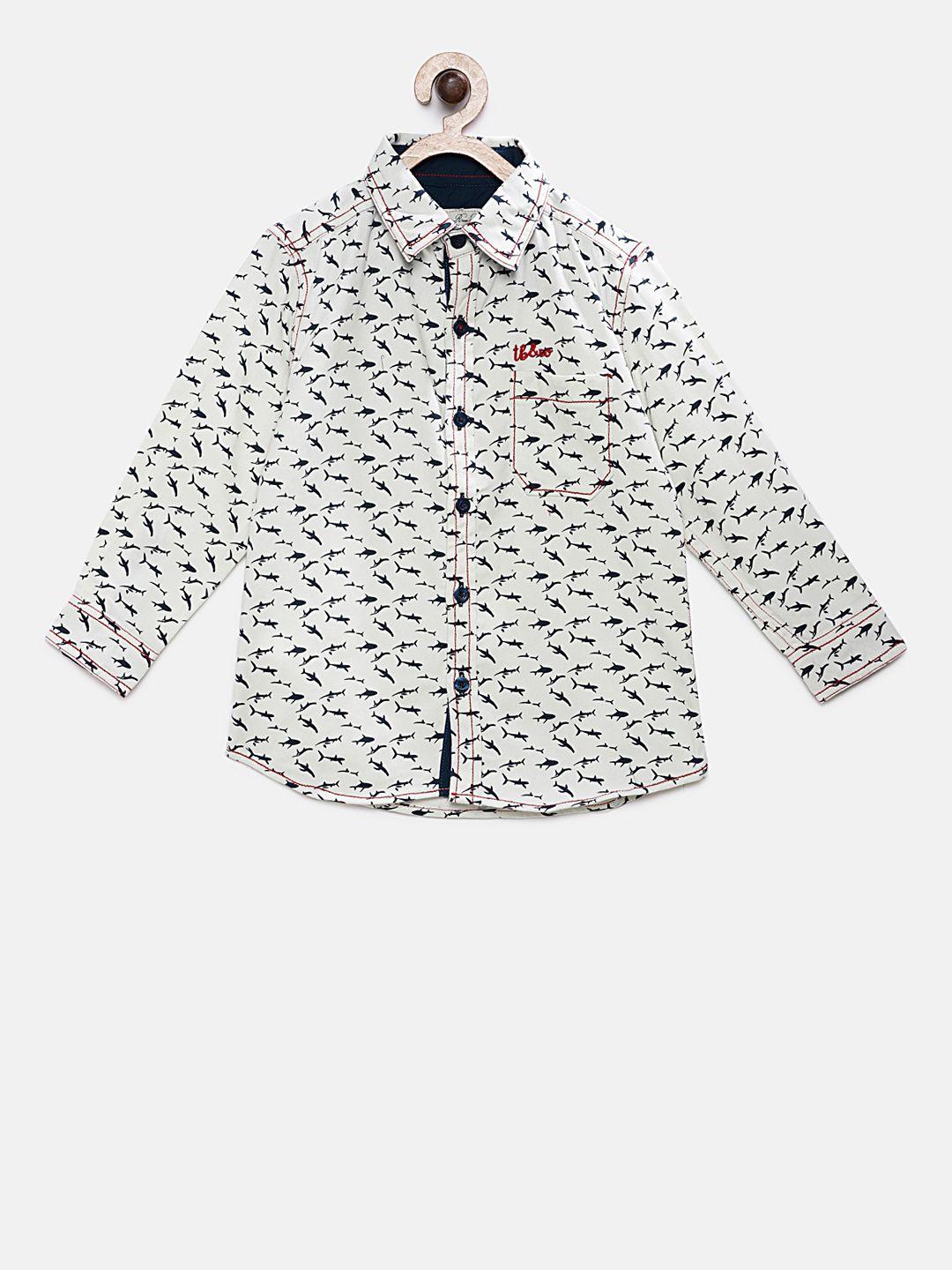 tonyboy boys cream-coloured regular fit printed casual shirt