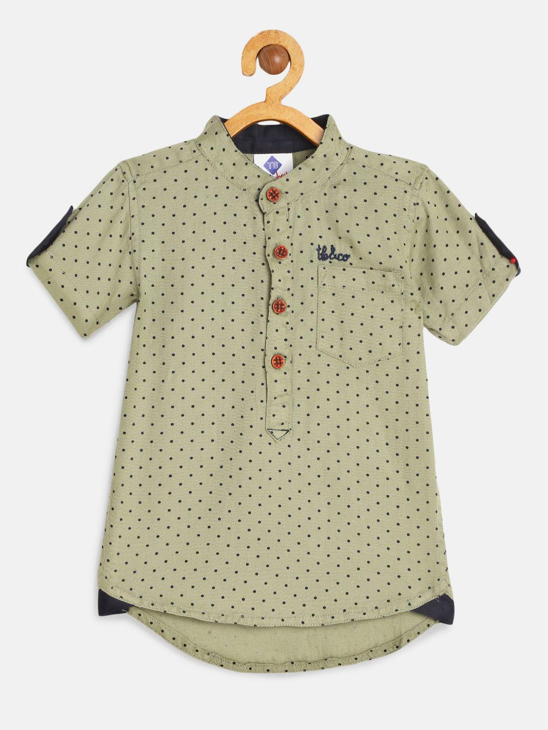 tonyboy boys khaki brown polka dots printed regular fit pure cotton shirt