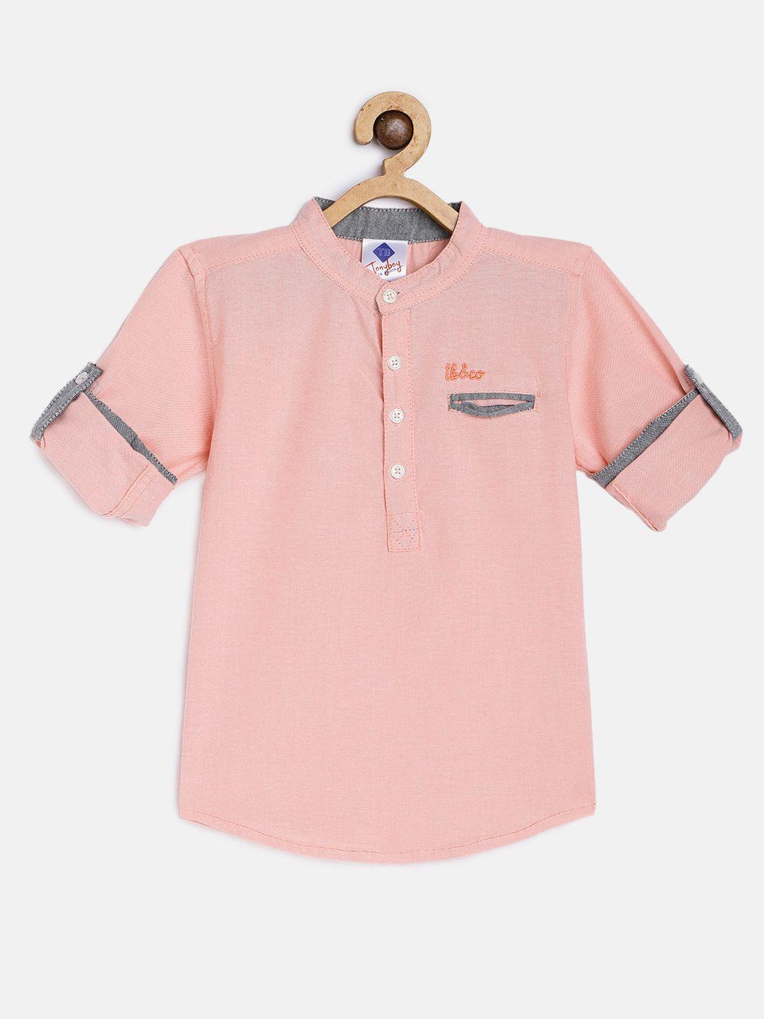 tonyboy boys pink solid pure cotton premium fit casual shirt
