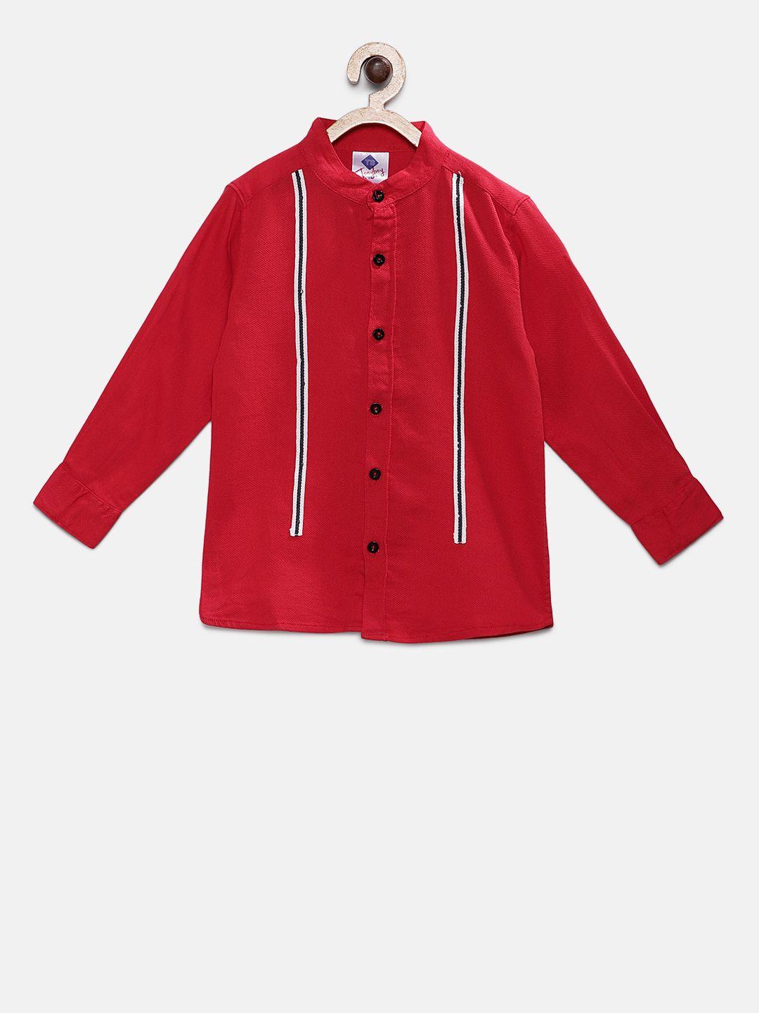 tonyboy boys red regular fit solid casual shirt