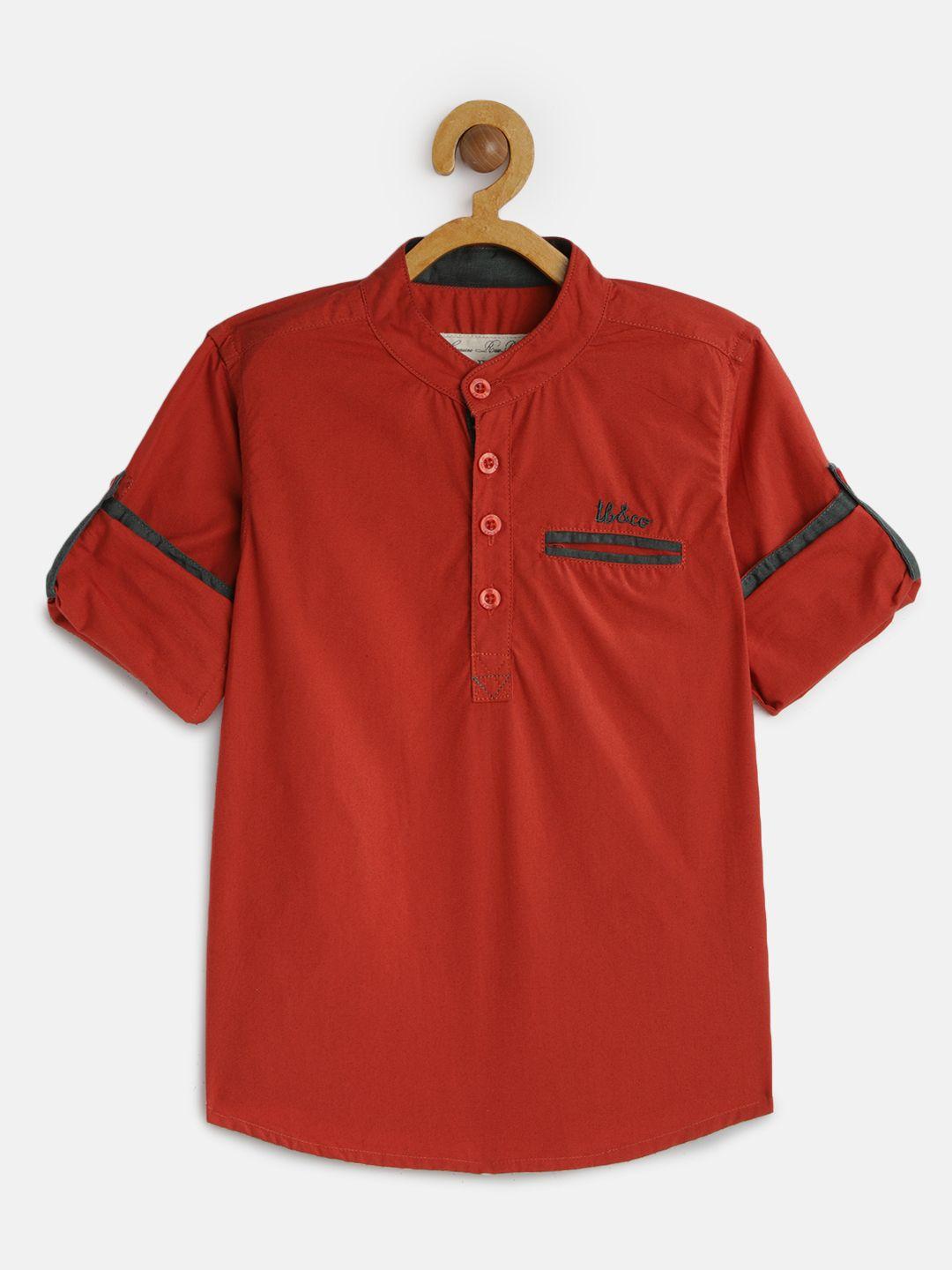 tonyboy boys red regular fit solid casual shirt