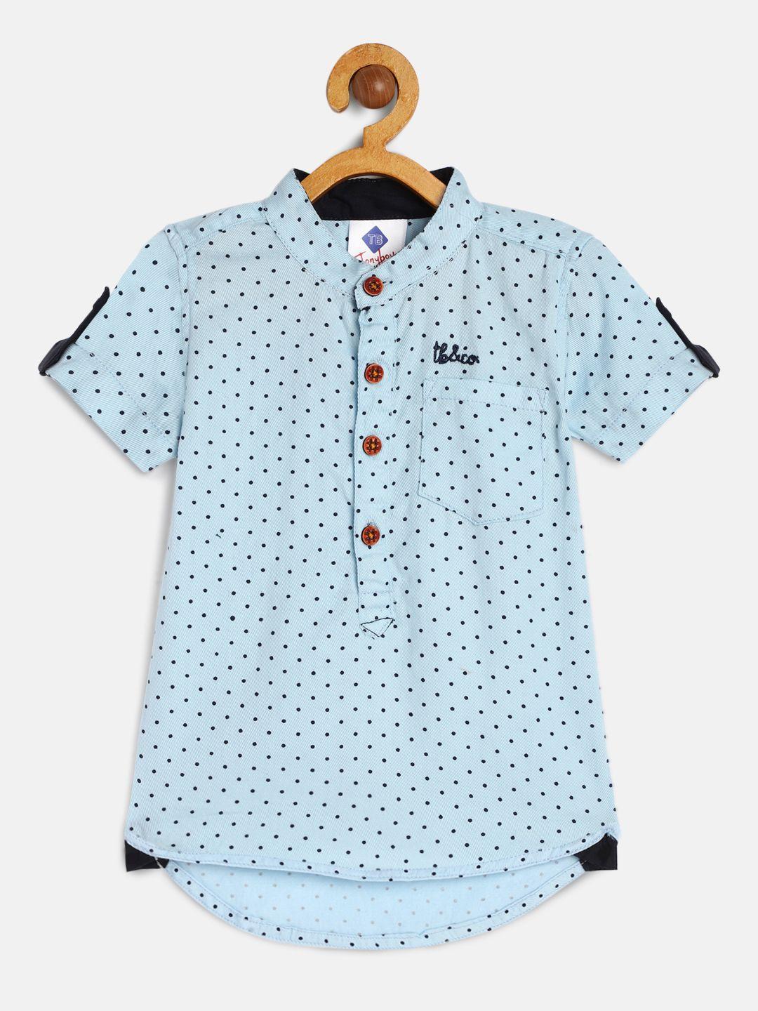 tonyboy boys blue polka dotted regular fit pure cotton casual shirt