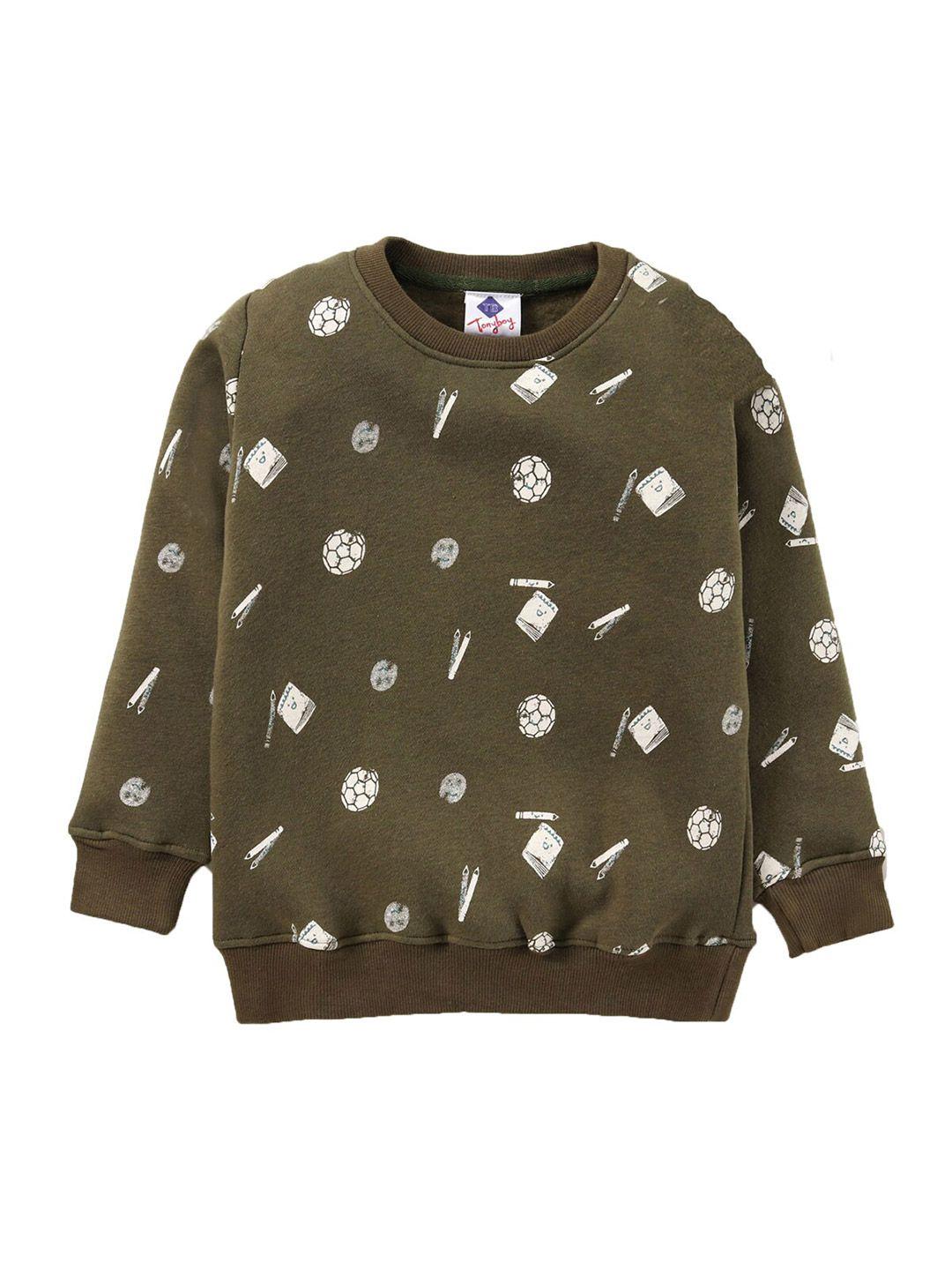 tonyboy boys khaki printed cotton sweatshirt