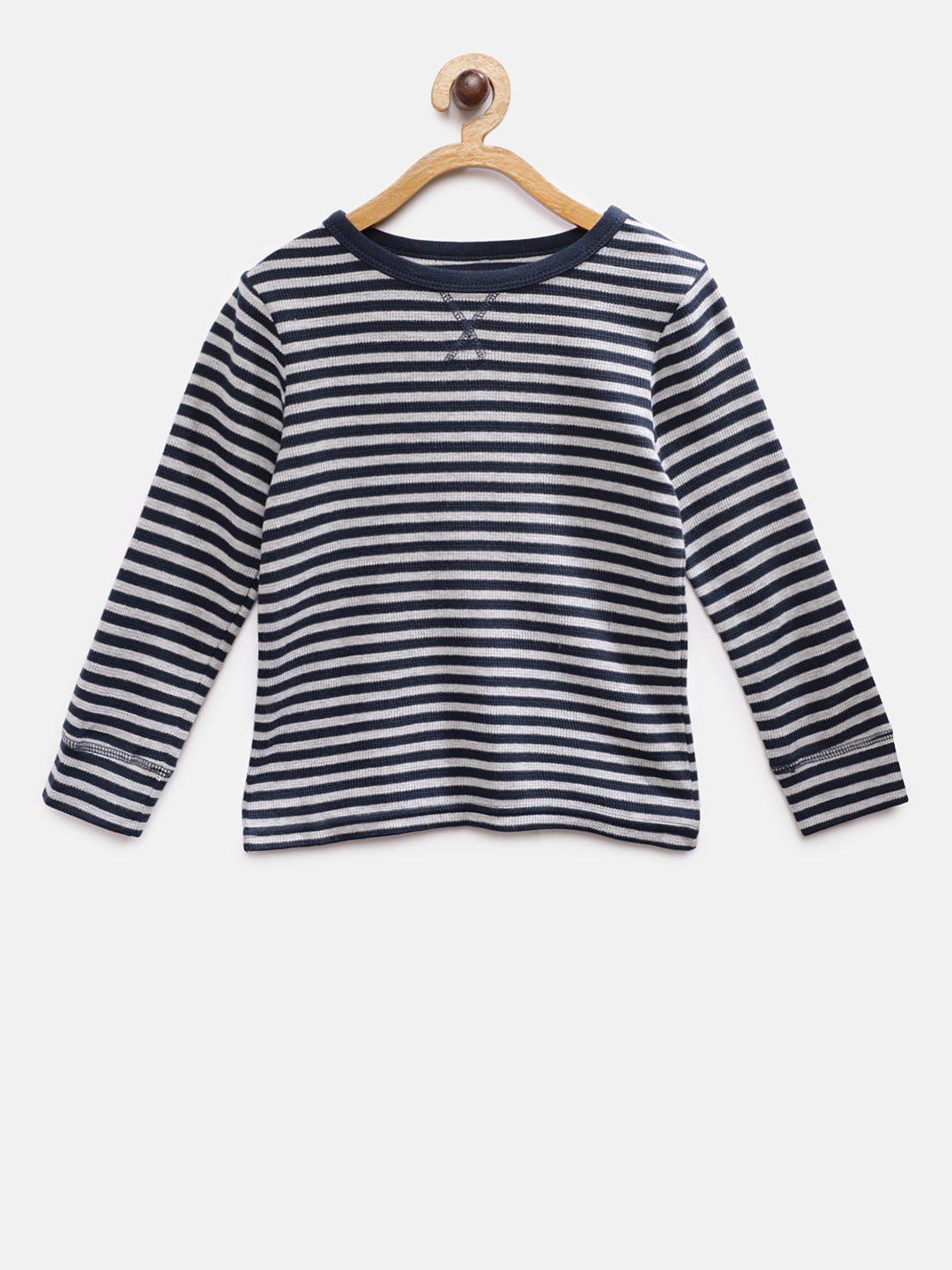 tonyboy boys navy blue & grey striped round neck t-shirt