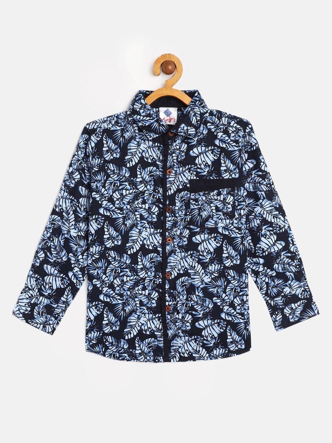 tonyboy boys navy blue premium floral printed pure cotton casual shirt