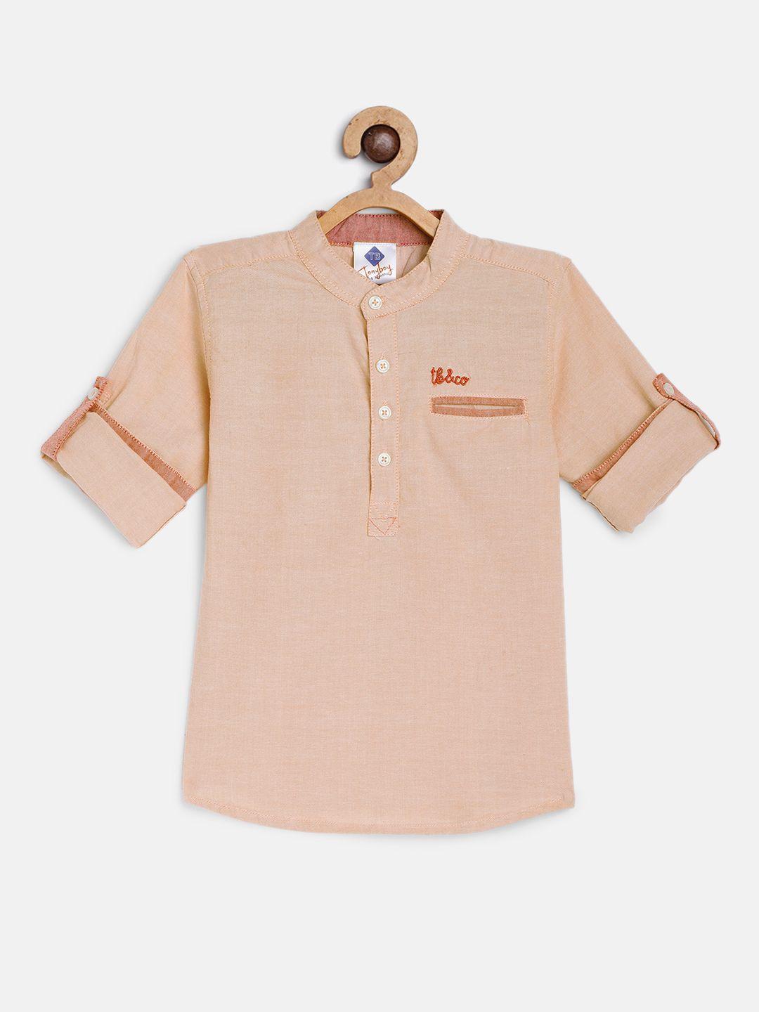 tonyboy boys orange solid pure cotton casual shirt