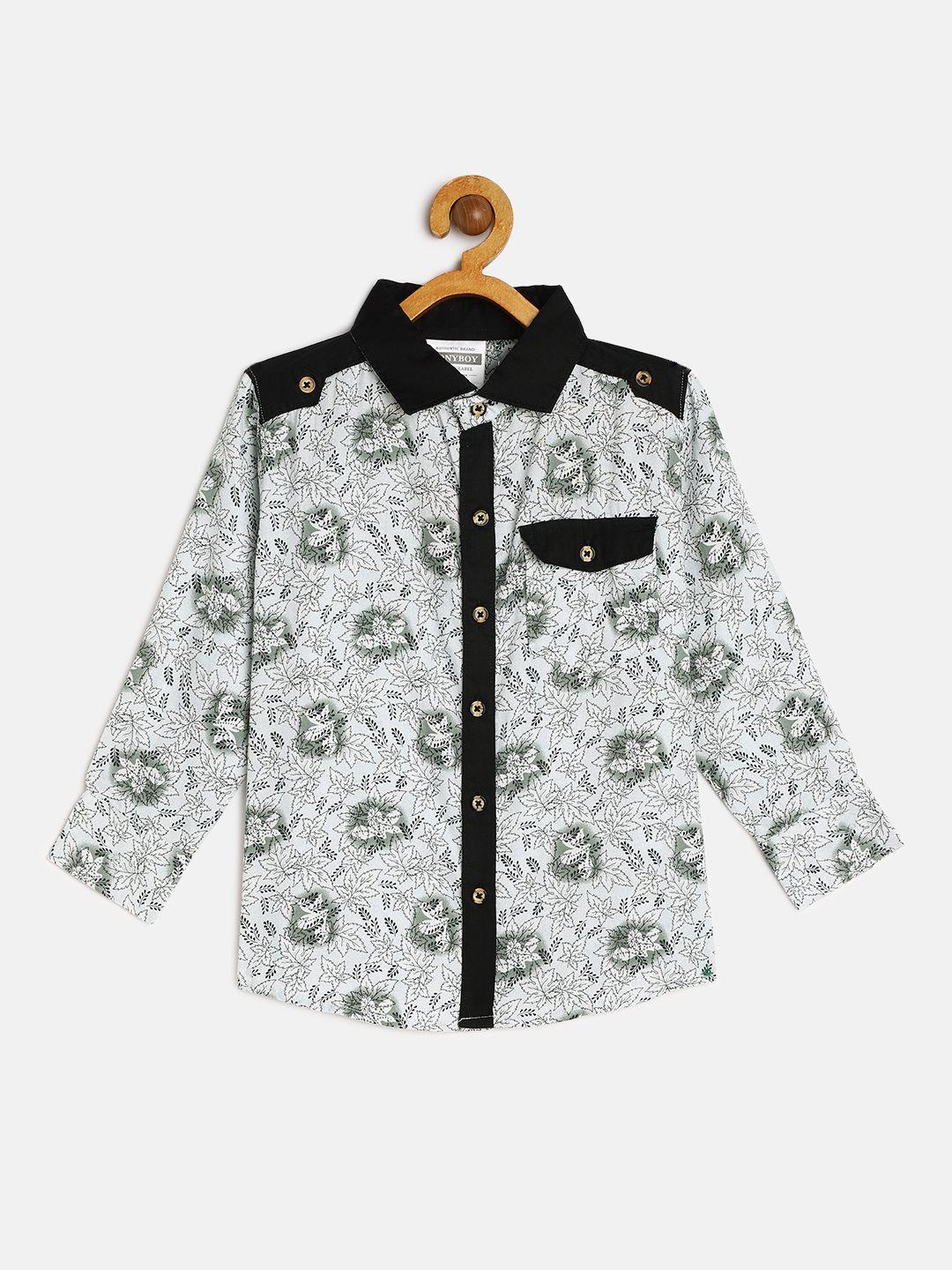 tonyboy boys sea green floral printed premium regular fit pure cotton casual shirt