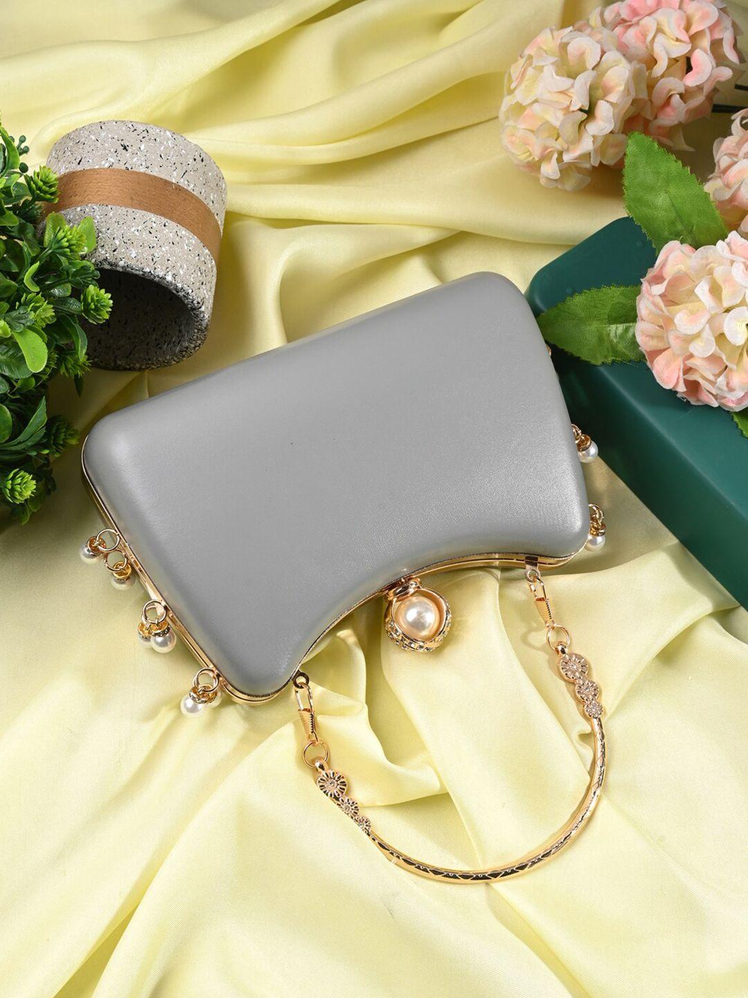toobacraft grey & gold-toned embellished box clutch