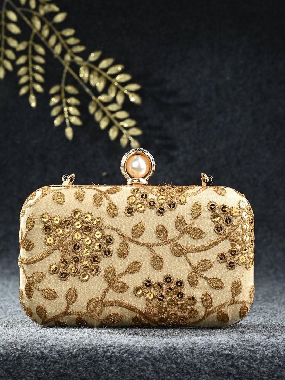 toobacraft beige & gold-toned embellished box clutch