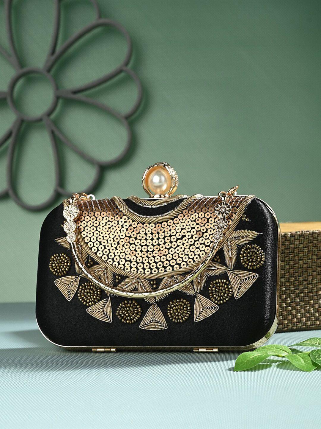 toobacraft black & gold-toned embellished box clutch