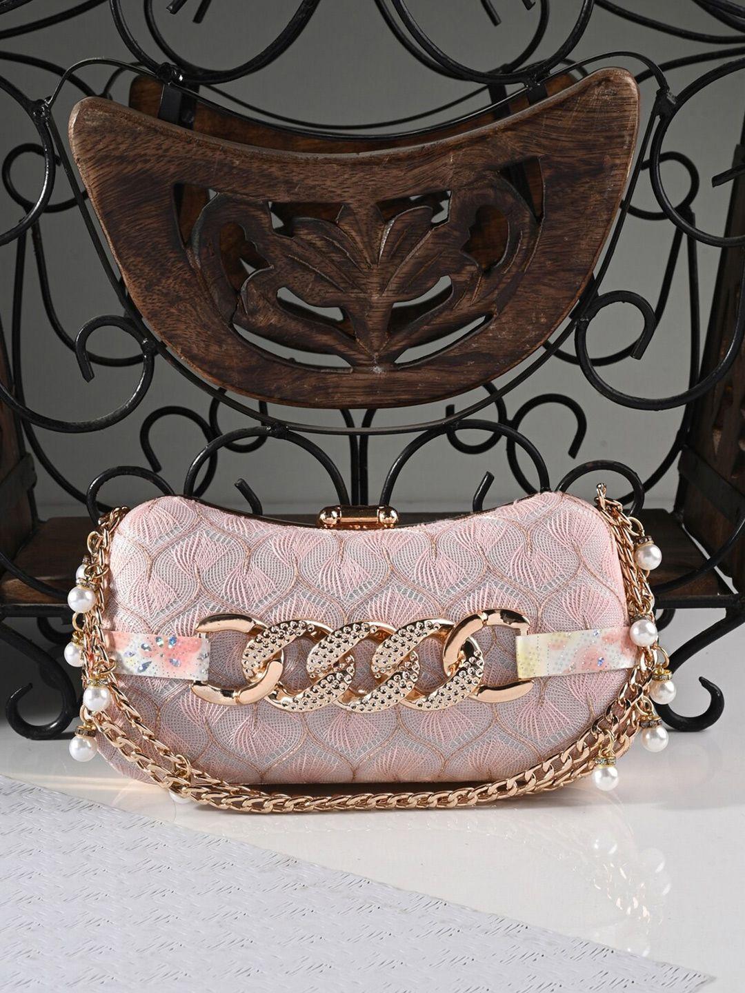 toobacraft pink & white embellished box clutch