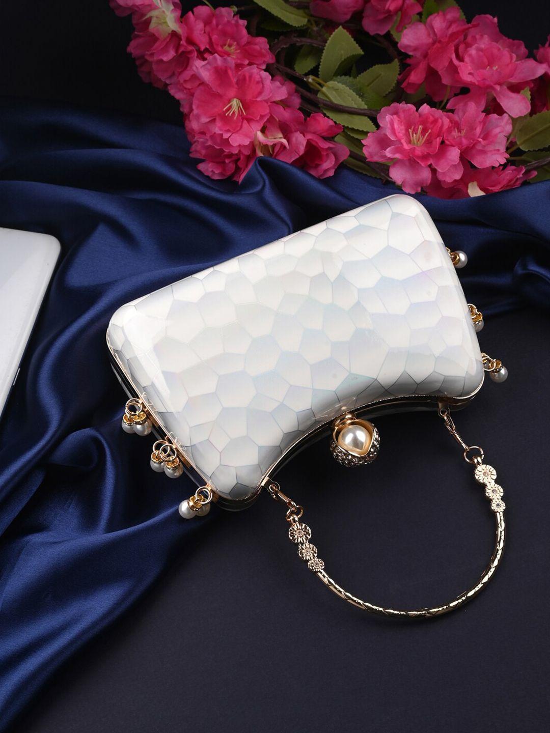 toobacraft white & gold-toned embellished box clutch
