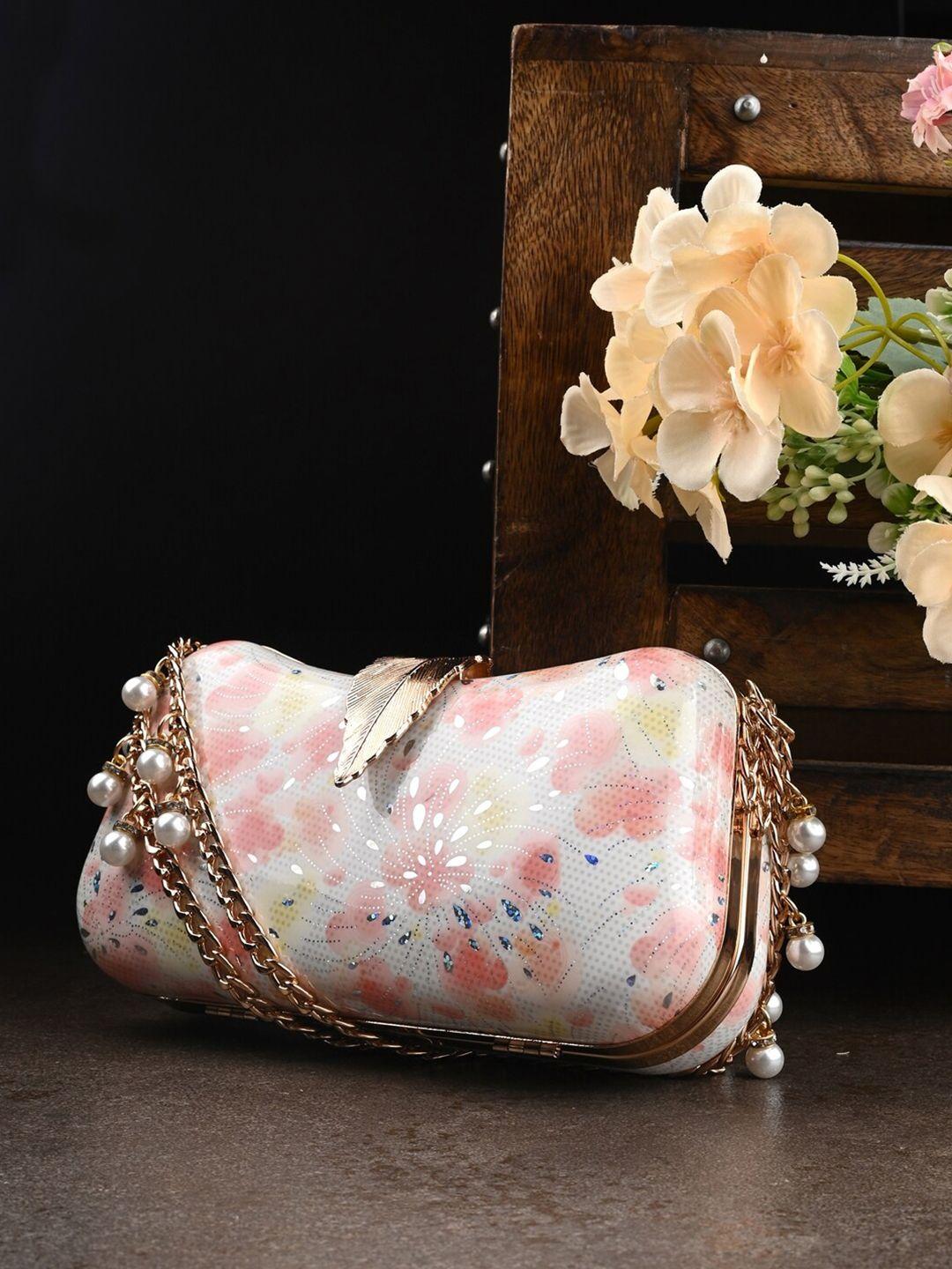 toobacraft white & pink embellished box clutch