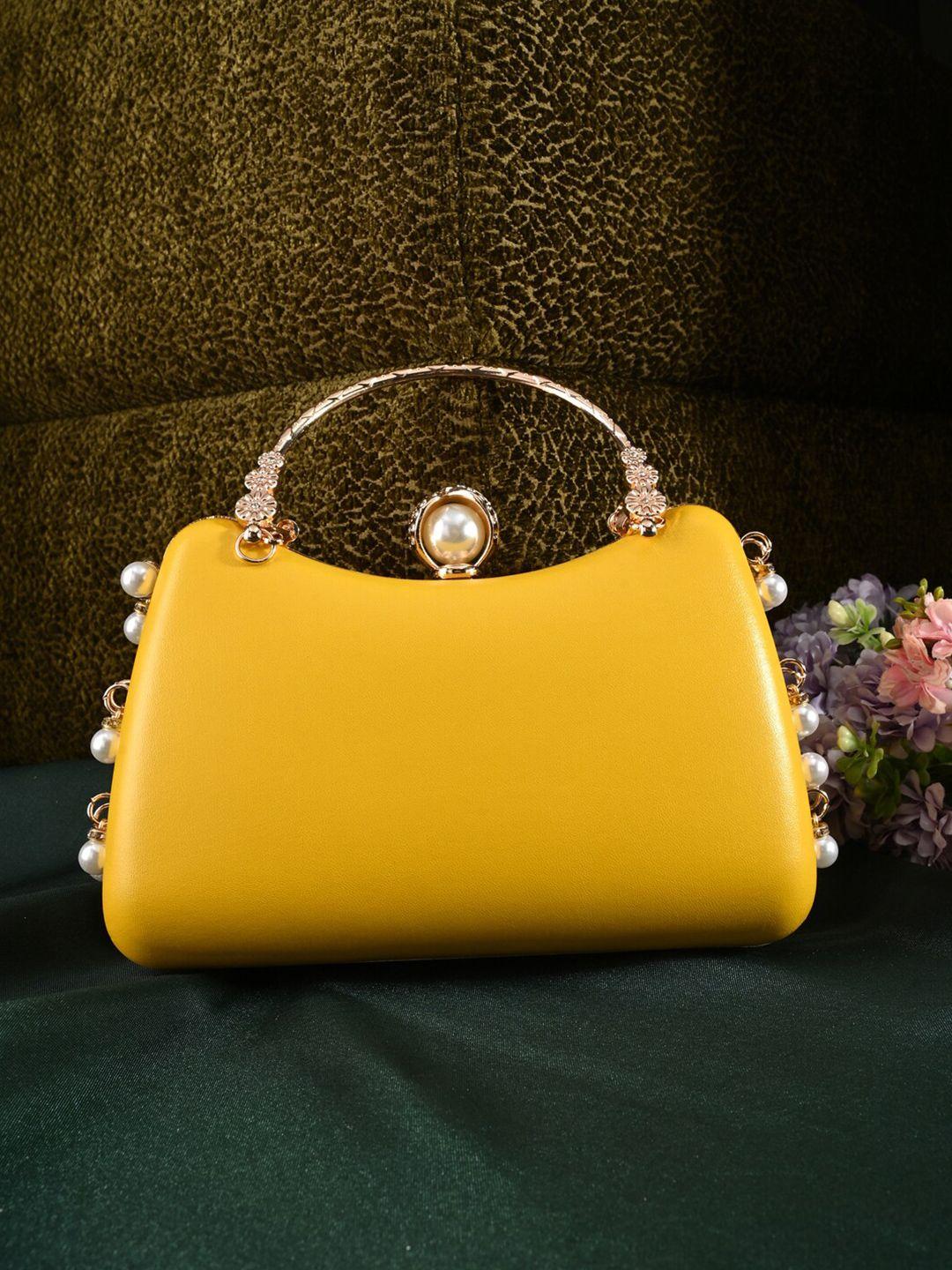 toobacraft yellow & gold-toned embellished box clutch