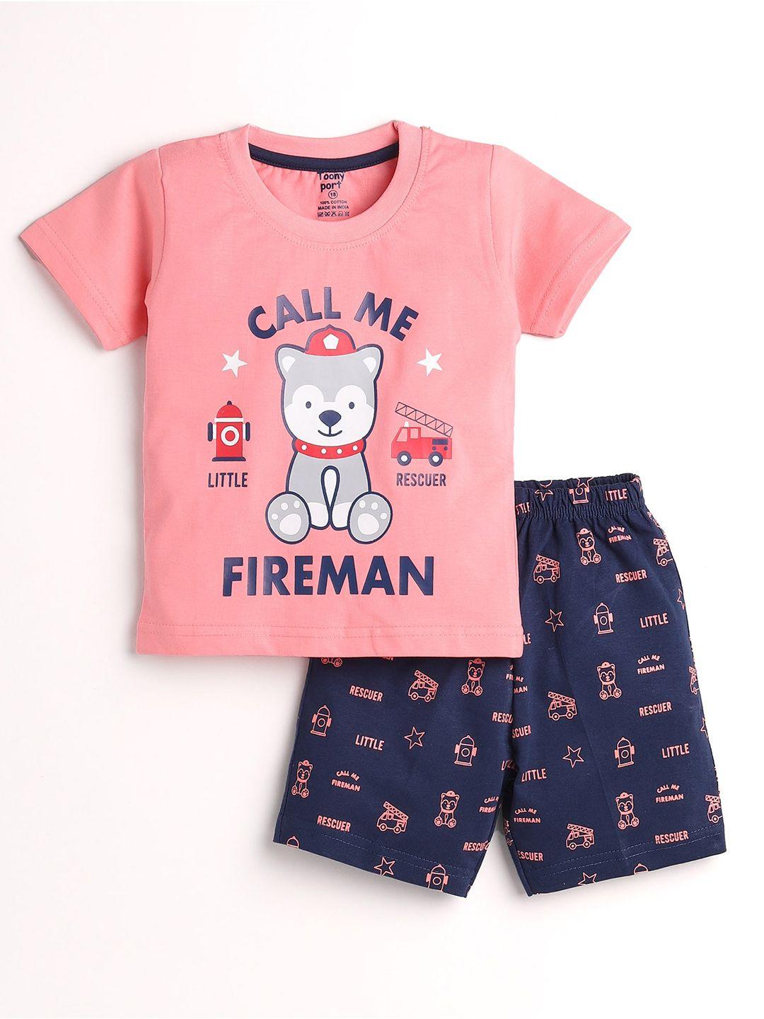 toonyport boys pink & navy blue printed t-shirt with trousers