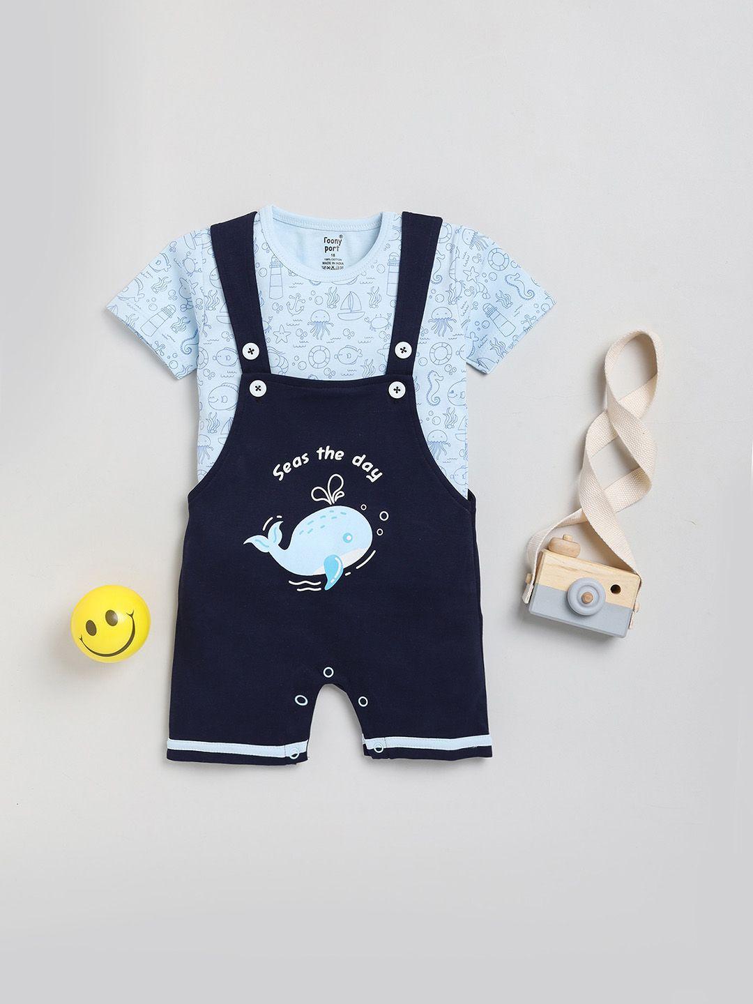 toonyport infants conversational printed pure cotton dungaree with t-shirt