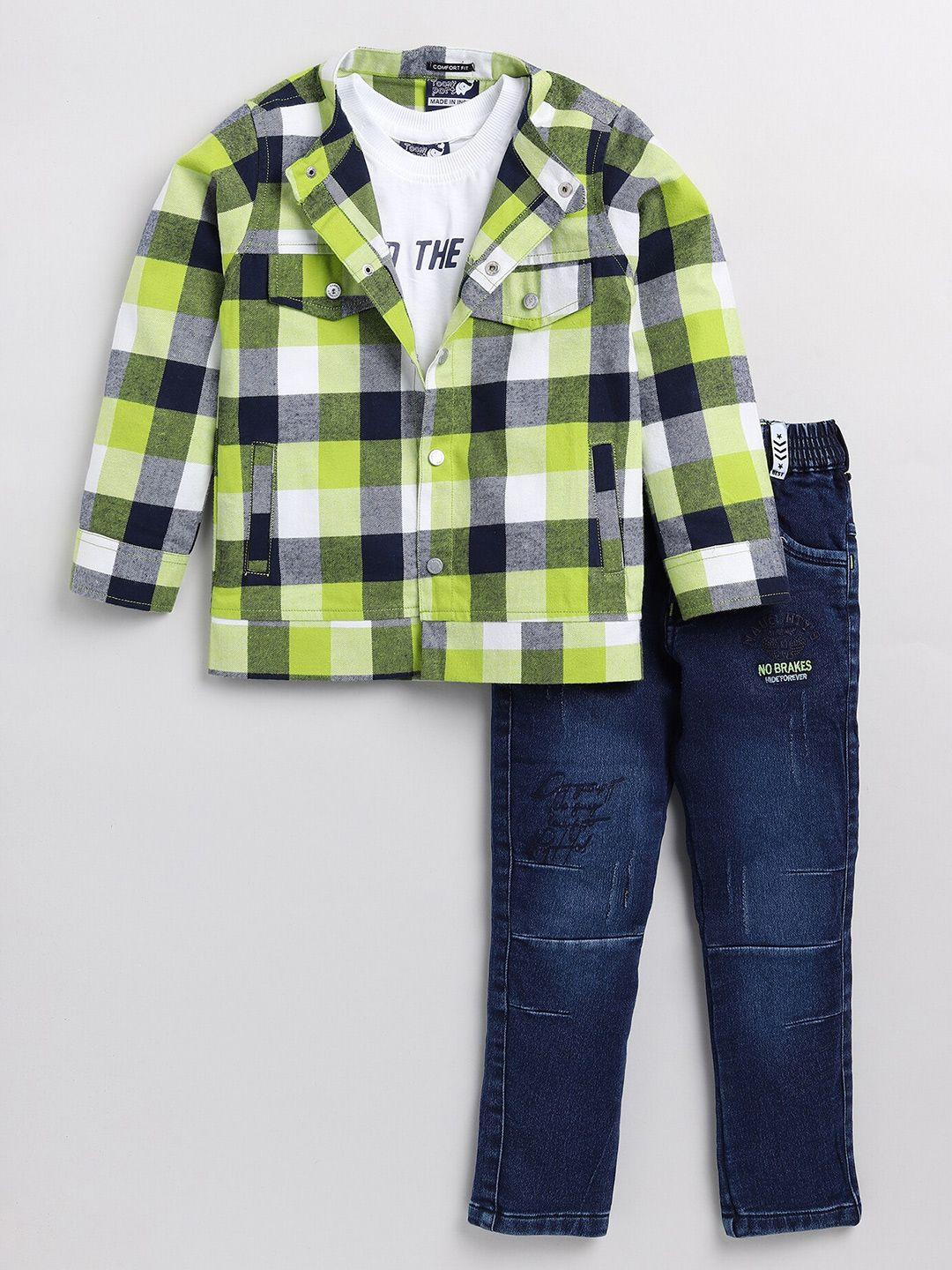 toonyport kids green & blue checked shirt with trousers
