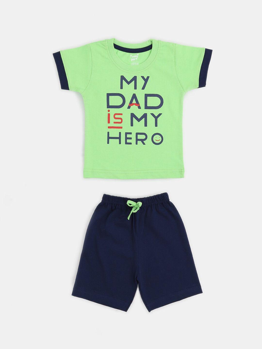 toonyport-kids-green-&-navy-blue-printed-t-shirt-with-shorts