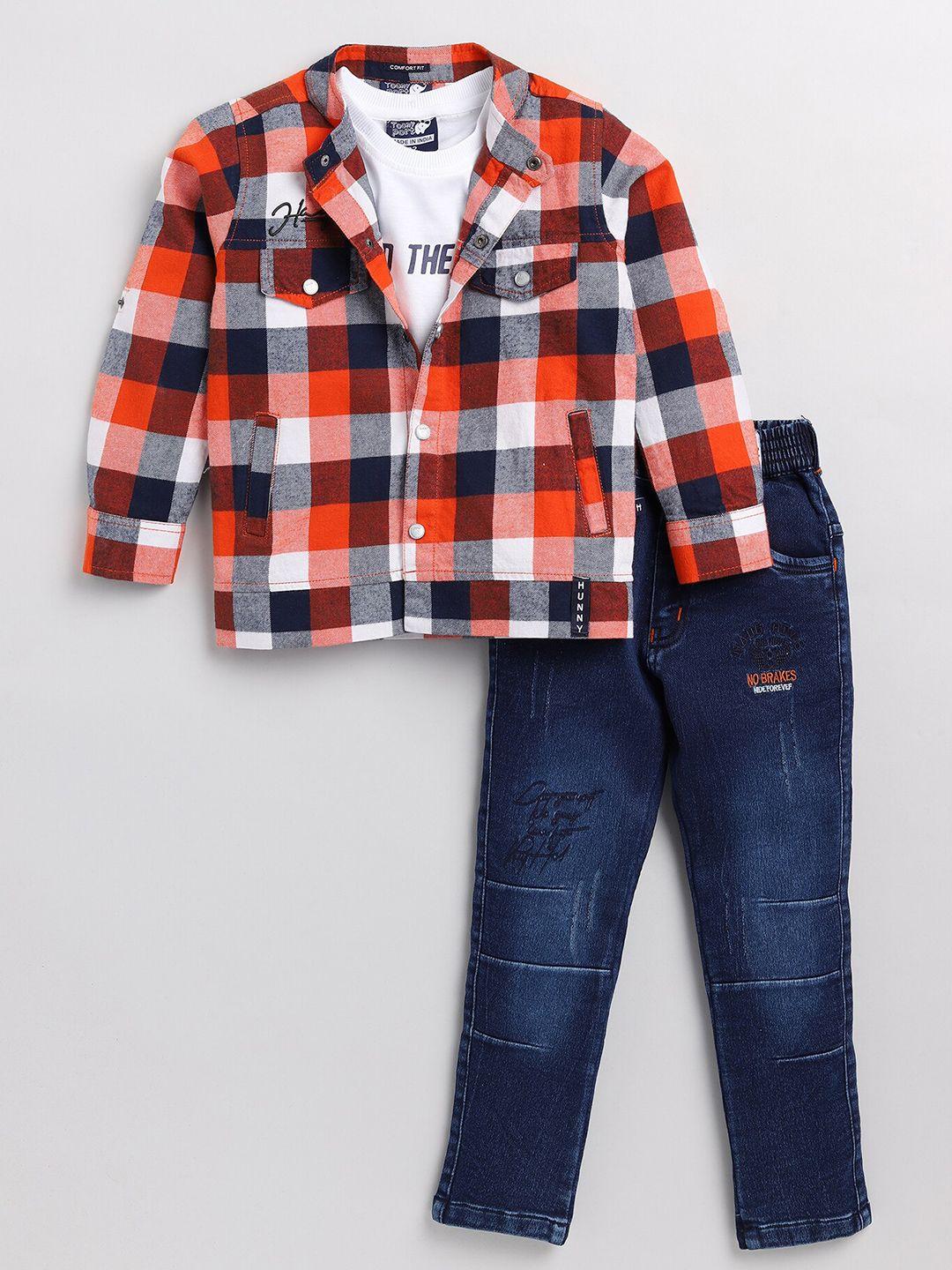 toonyport kids orange & blue checked shirt with trousers