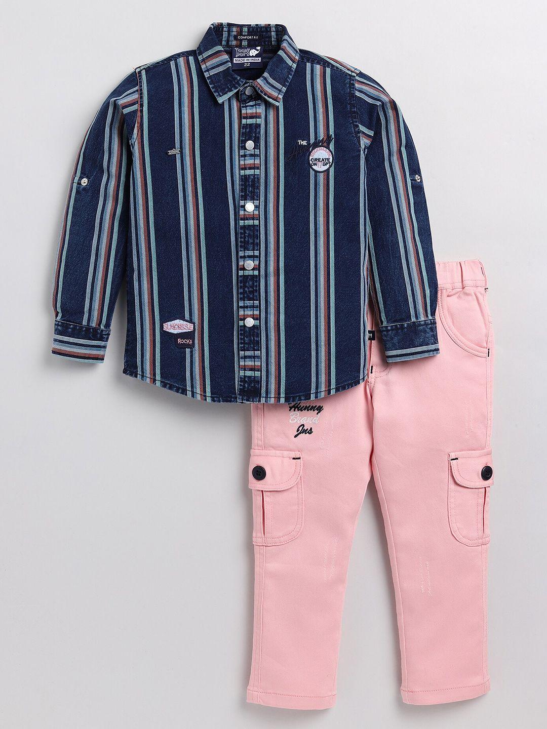toonyport kids pink & blue striped shirt with trousers