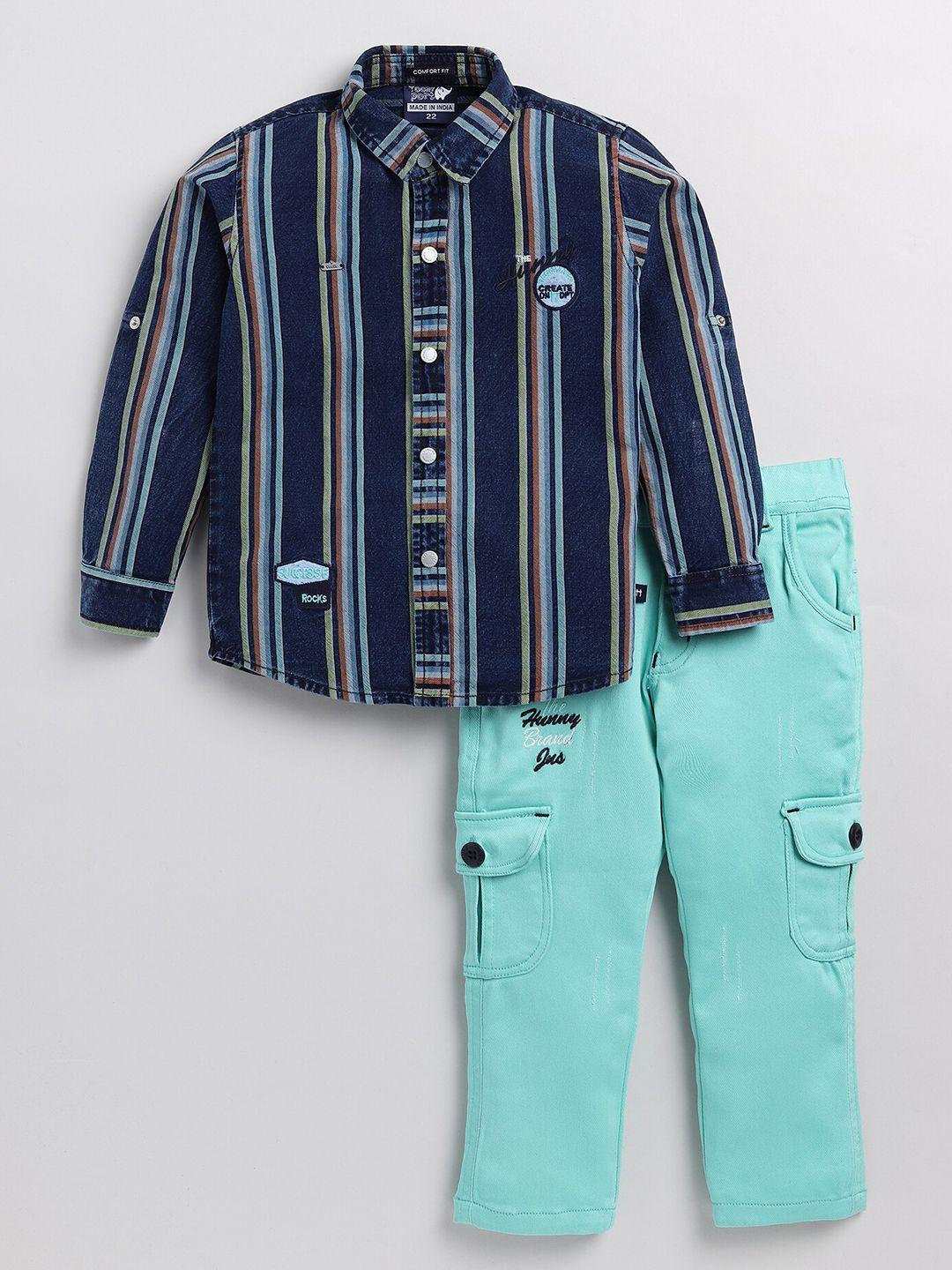 toonyport kids sea green & blue striped shirt with trousers