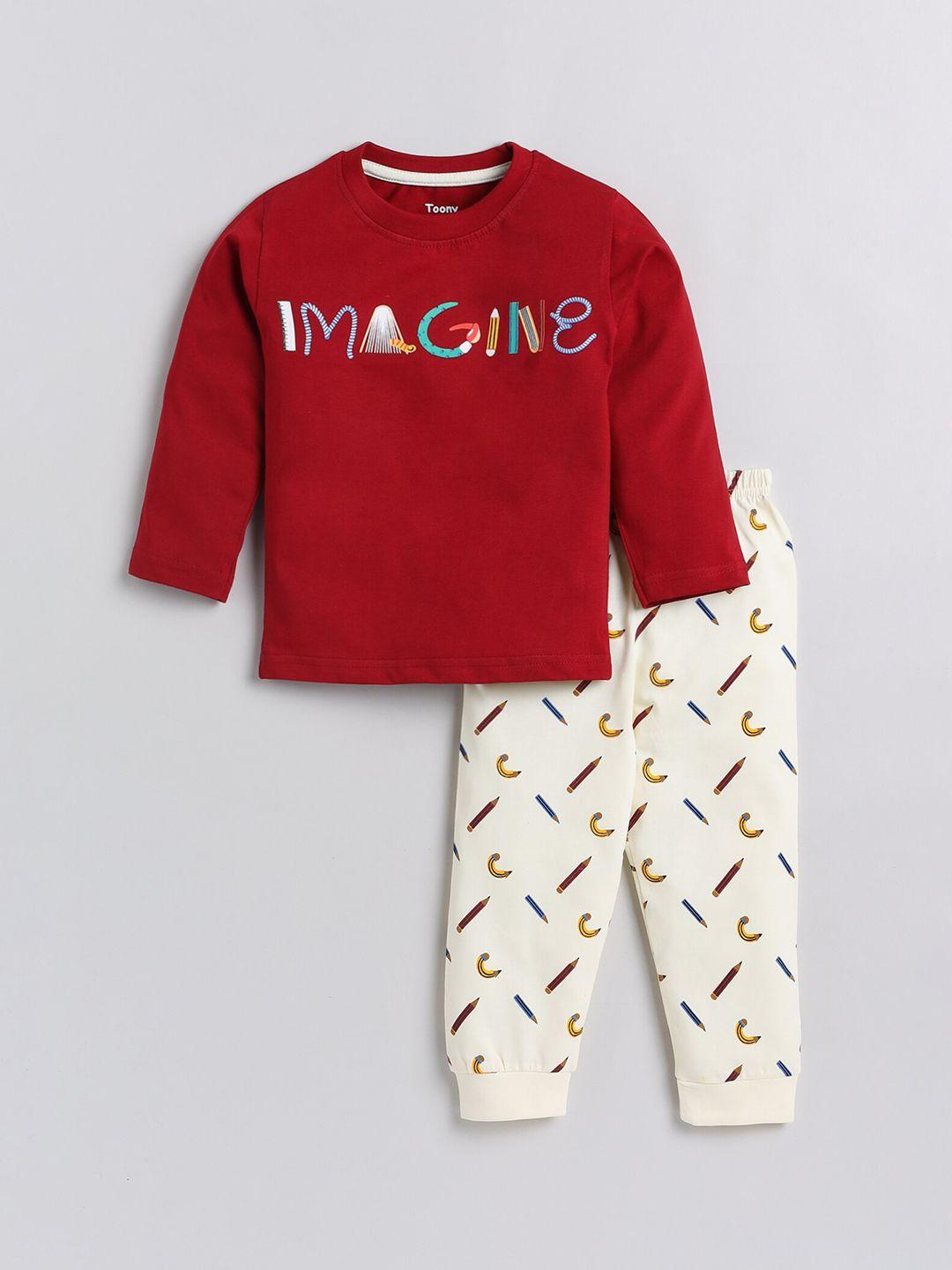 toonyport-unisex-kids-maroon-&-beige-printed-t-shirt-with-trousers