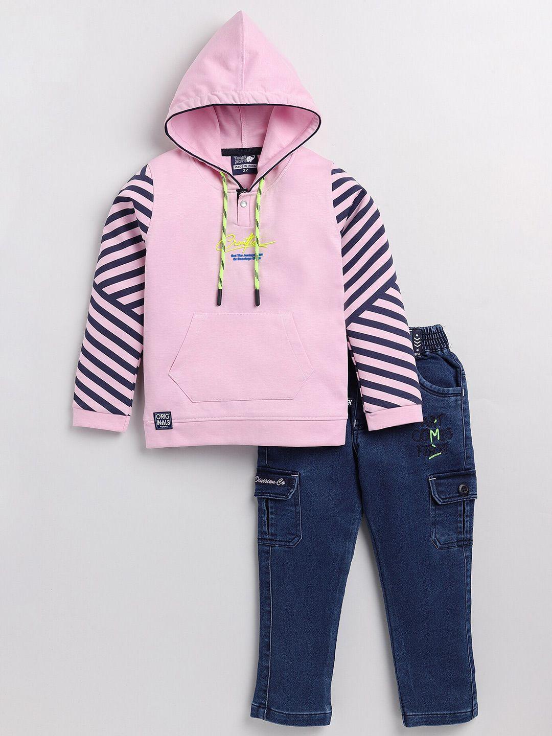 toonyport-unisex-kids-pink-&-navy-blue-printed-t-shirt-with-trousers