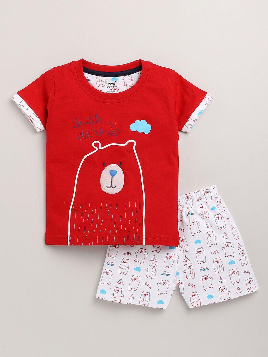 toonyport-unisex-kids-red-&-white-printed-t-shirt-with-shorts