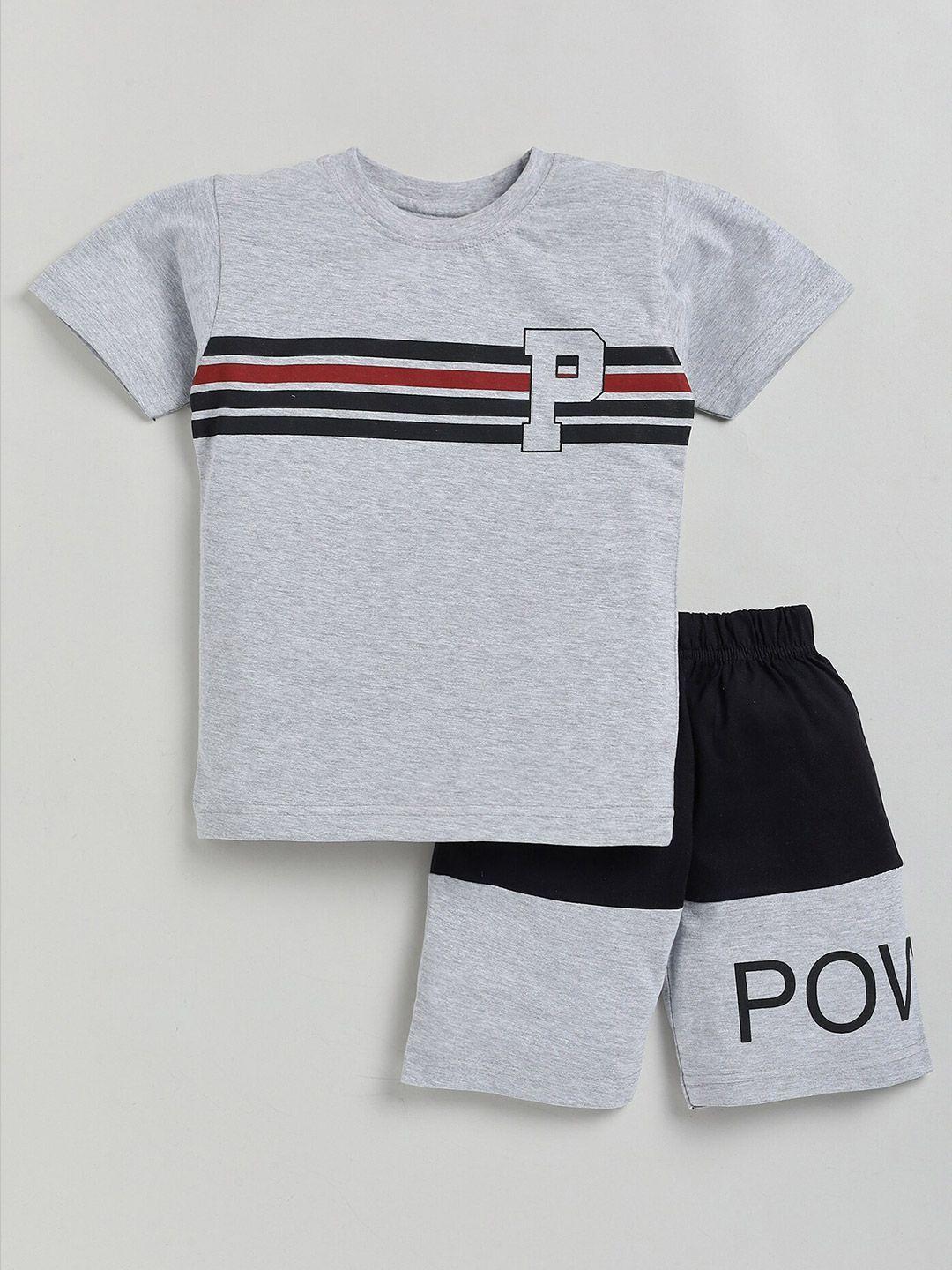 toonyport boys grey & black printed t-shirt with shorts