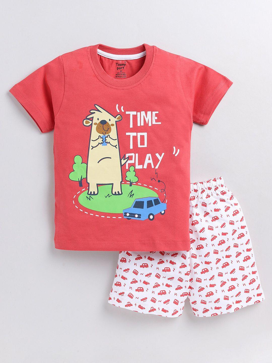 toonyport boys printed pure cotton t-shirt with shorts