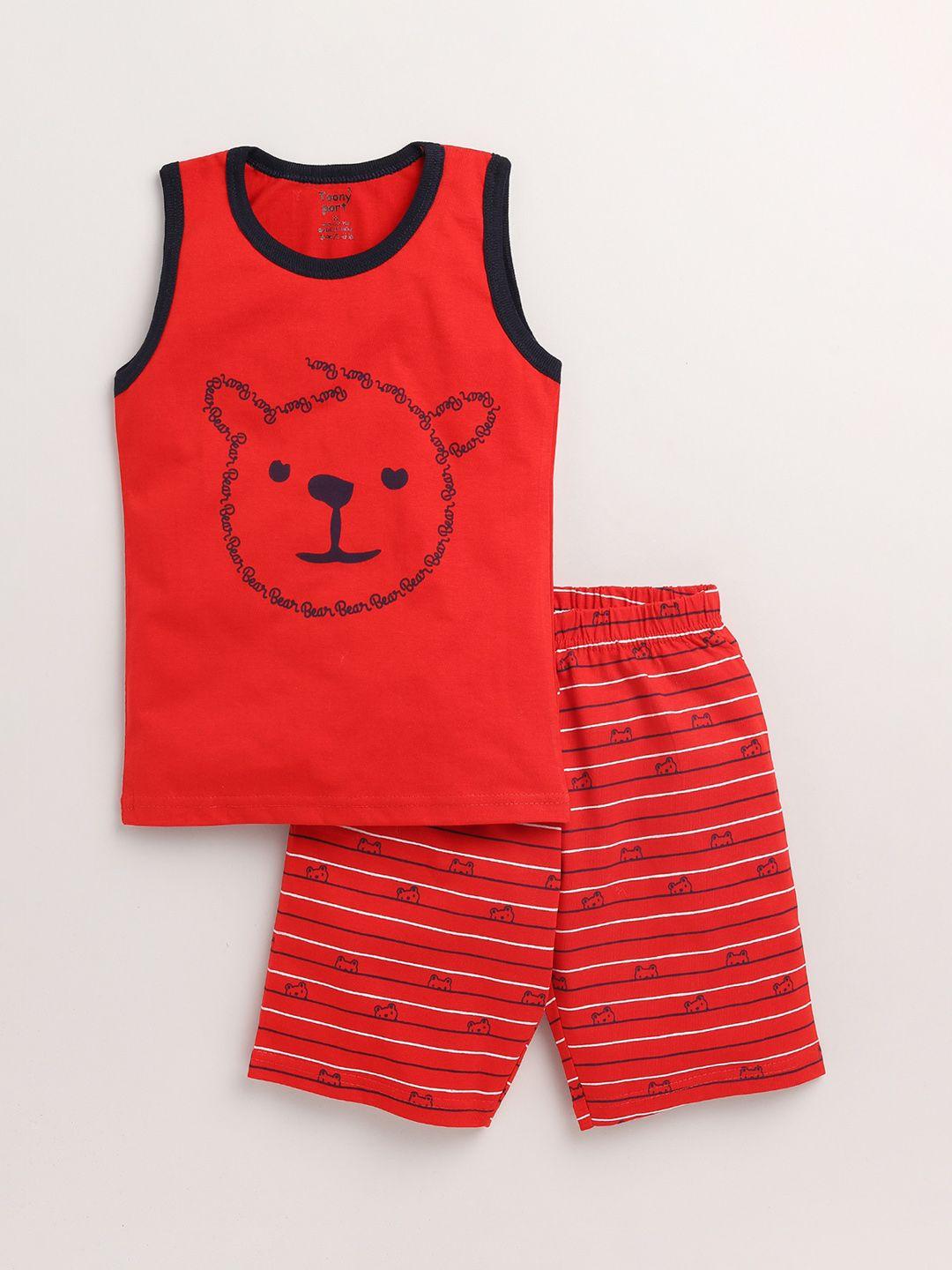 toonyport boys red & navy blue printed pure cotton t-shirt with shorts