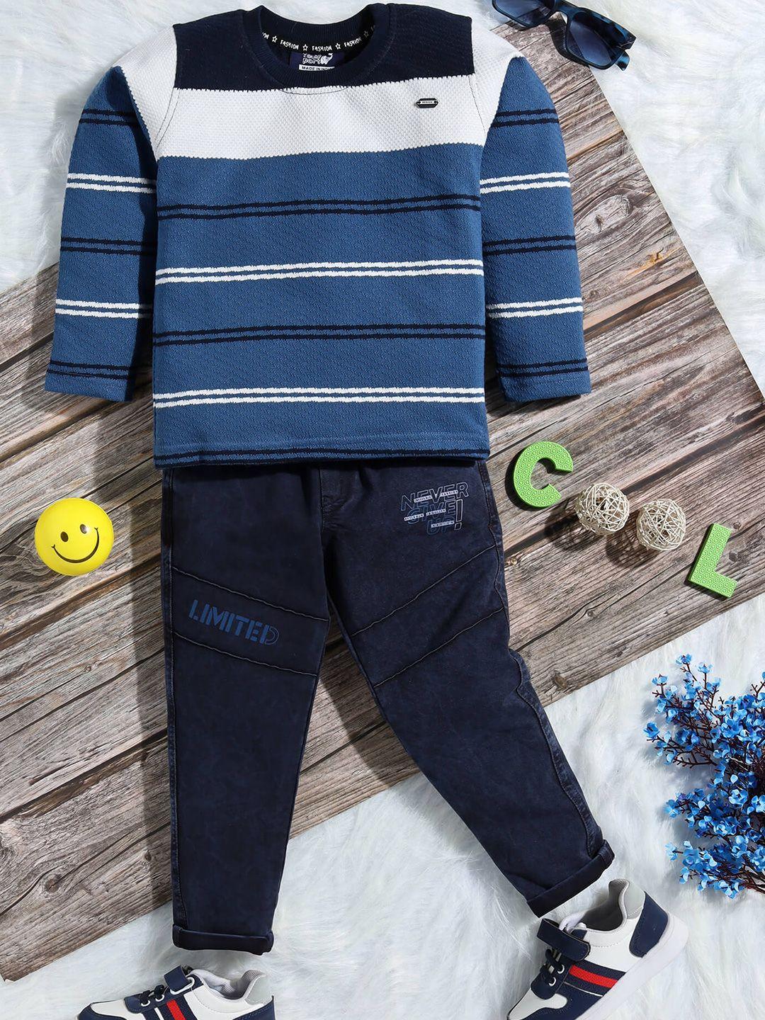 toonyport boys striped long sleeves t-shirt with denim trousers