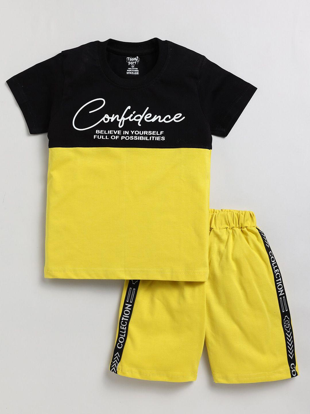 toonyport boys yellow & black printed t-shirt with shorts