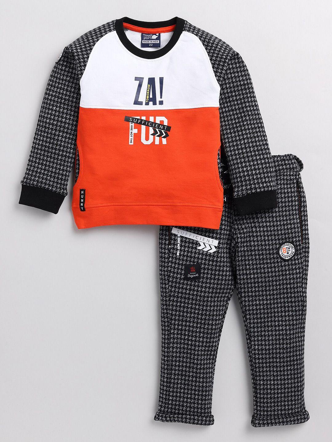 toonyport kids orange & black printed sweatshirt with trousers