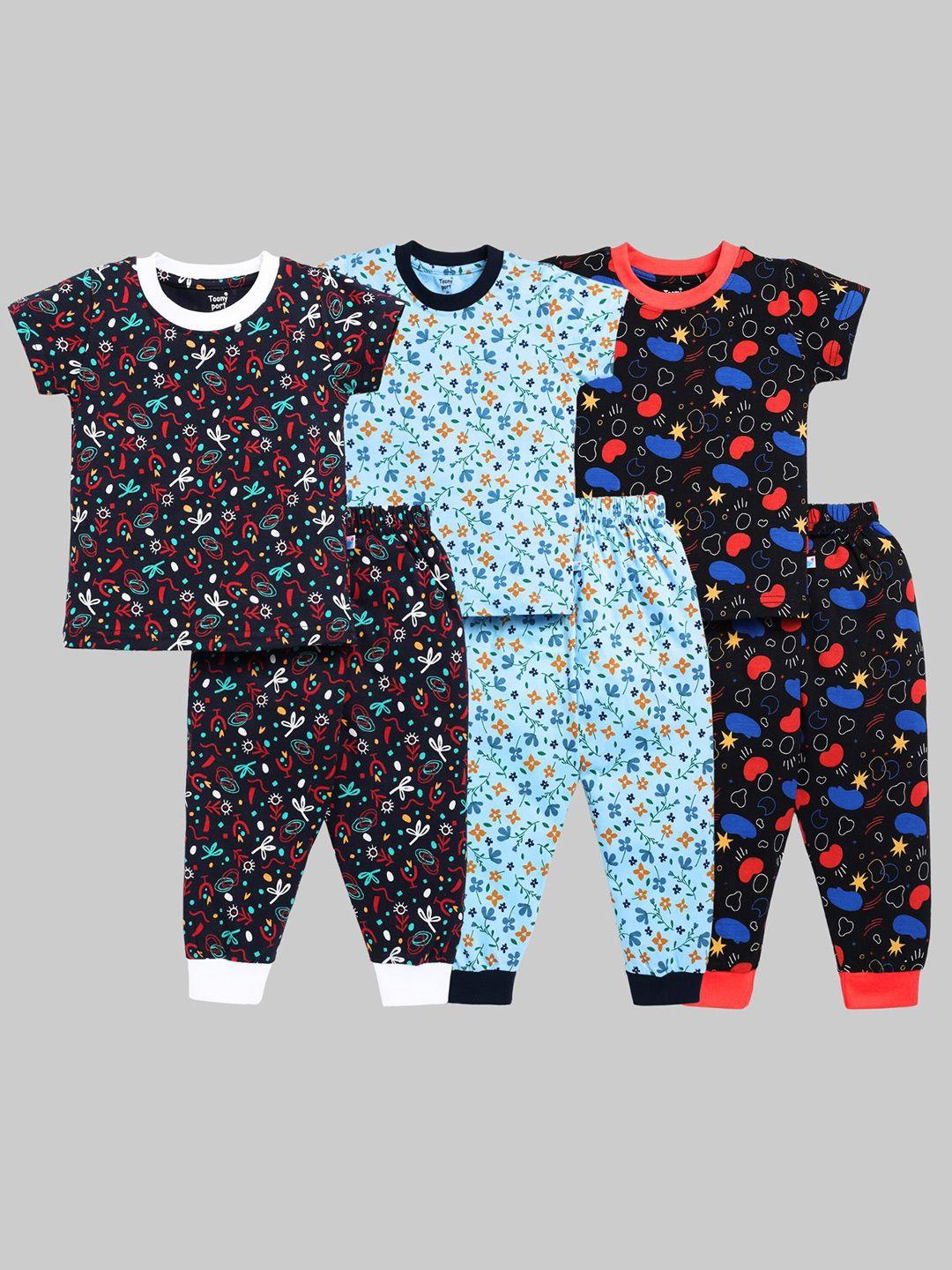 toonyport unisex kids blue & black printed top with trousers