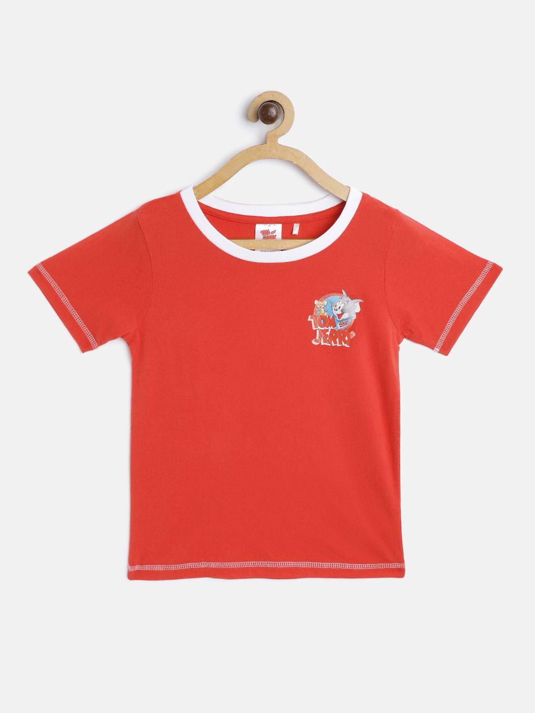 toothless boys red tom and jerry brand logo print detail round neck t-shirt