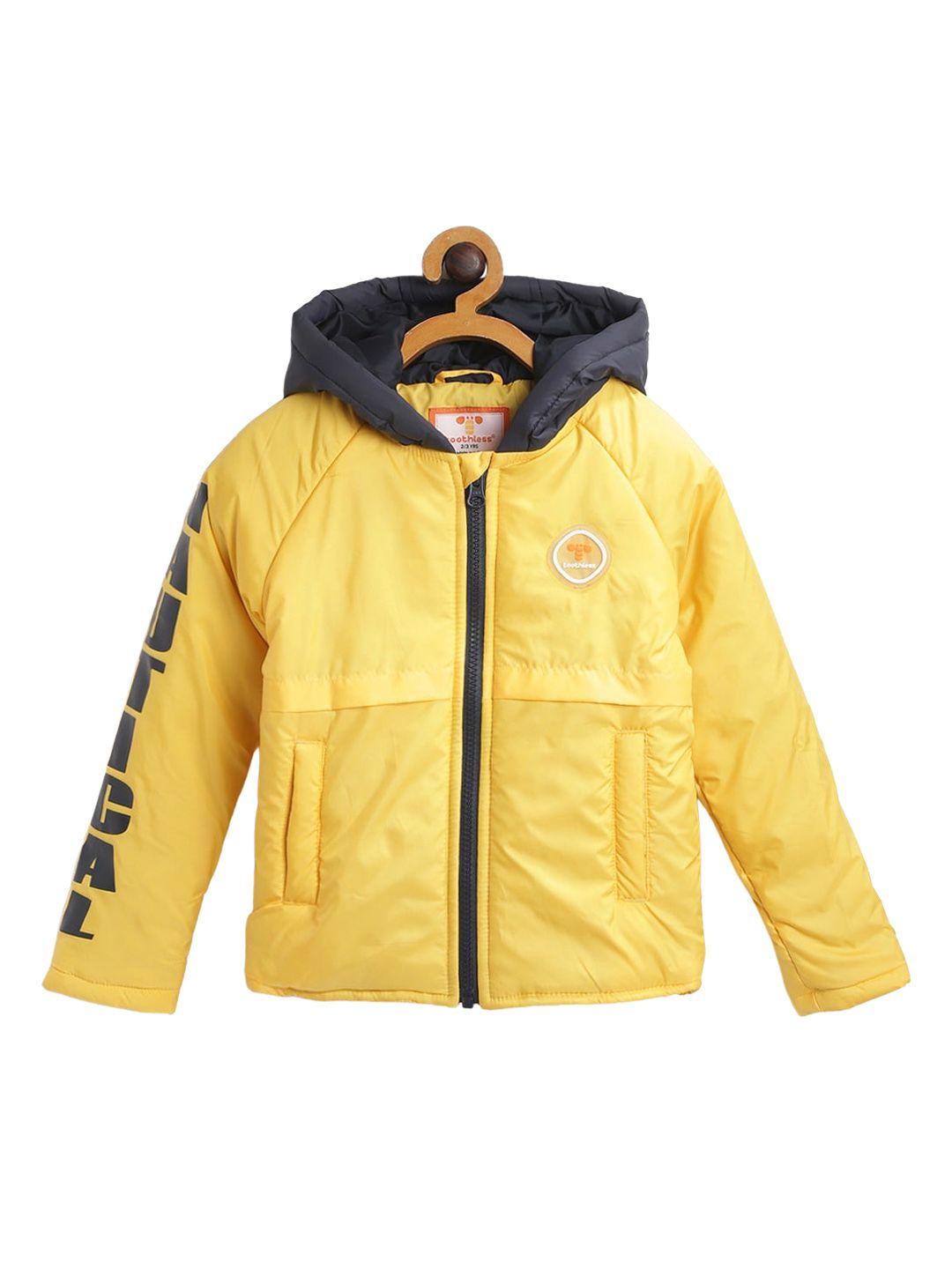 toothless boys yellow colourblocked lightweight padded jacket with patchwork