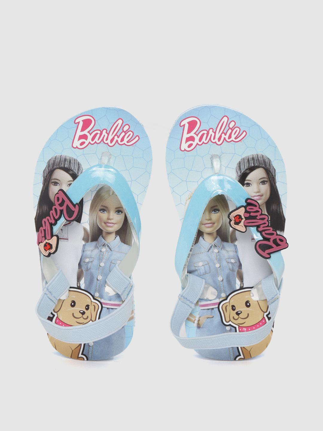 toothless girls blue & white printed barbie thong flip-flops