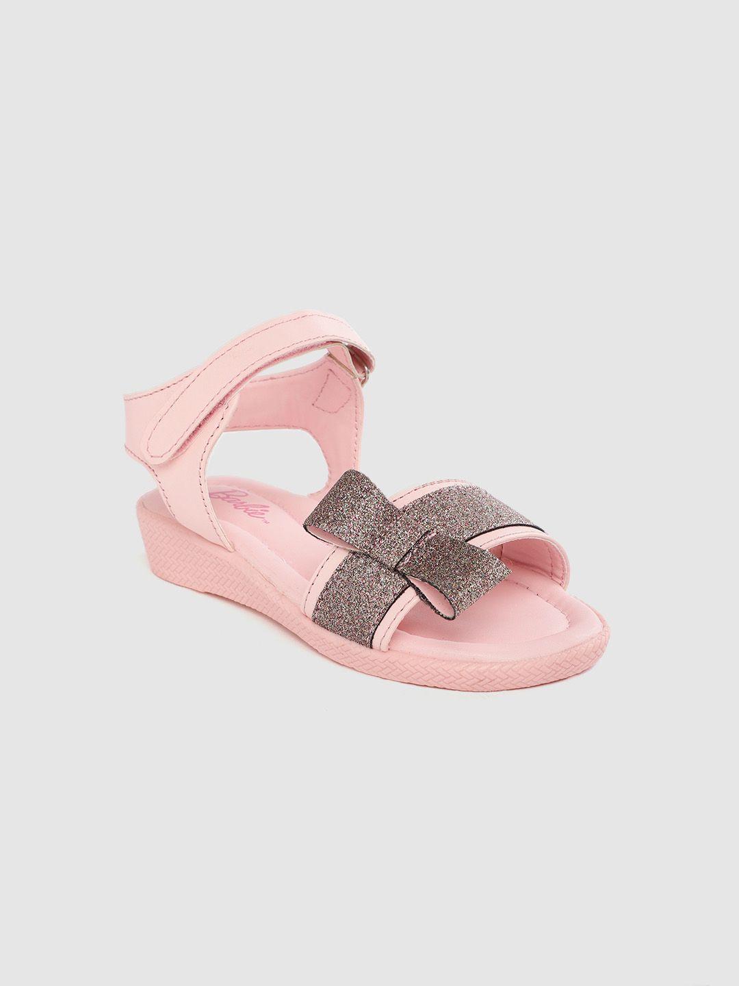 toothless girls pink shimmer open toe flats with bow detail