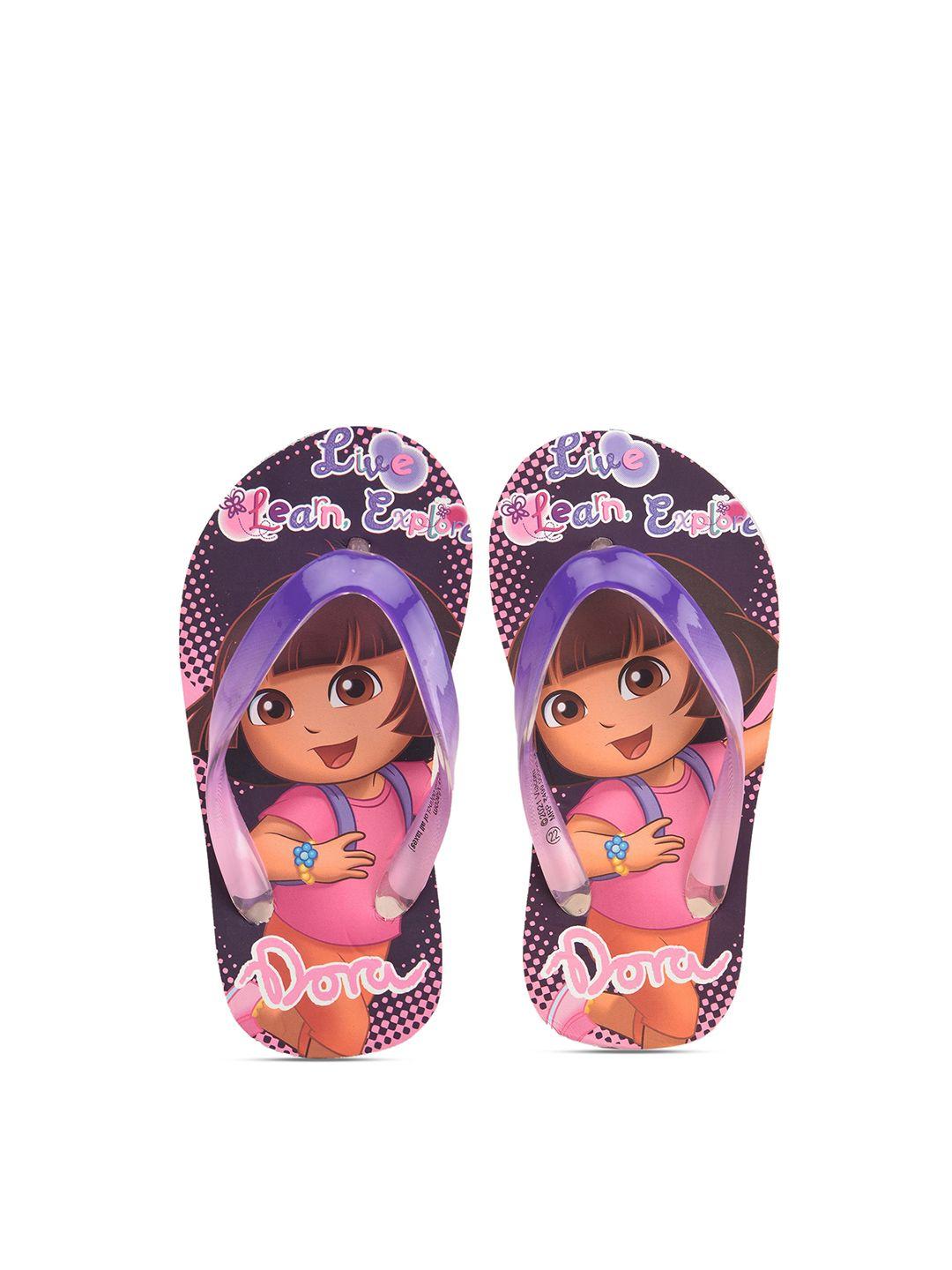 toothless girls purple & pink printed rubber thong flip-flops