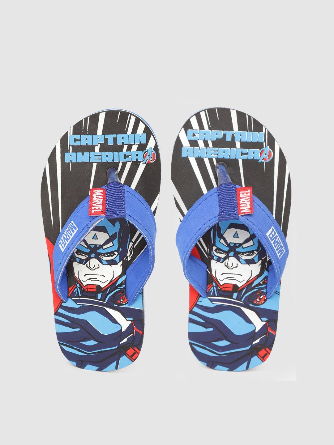 toothless boys black & blue marvel captain america printed rubber slip-on