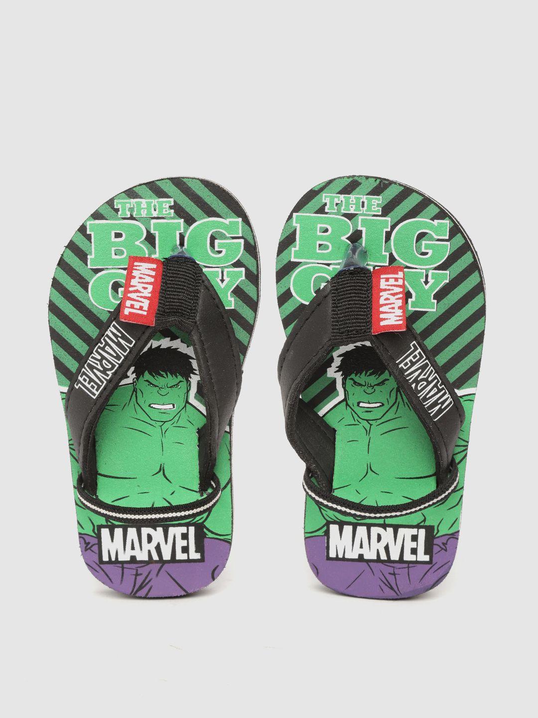 toothless boys black & green marvel avengers hulk printed thong flip-flops