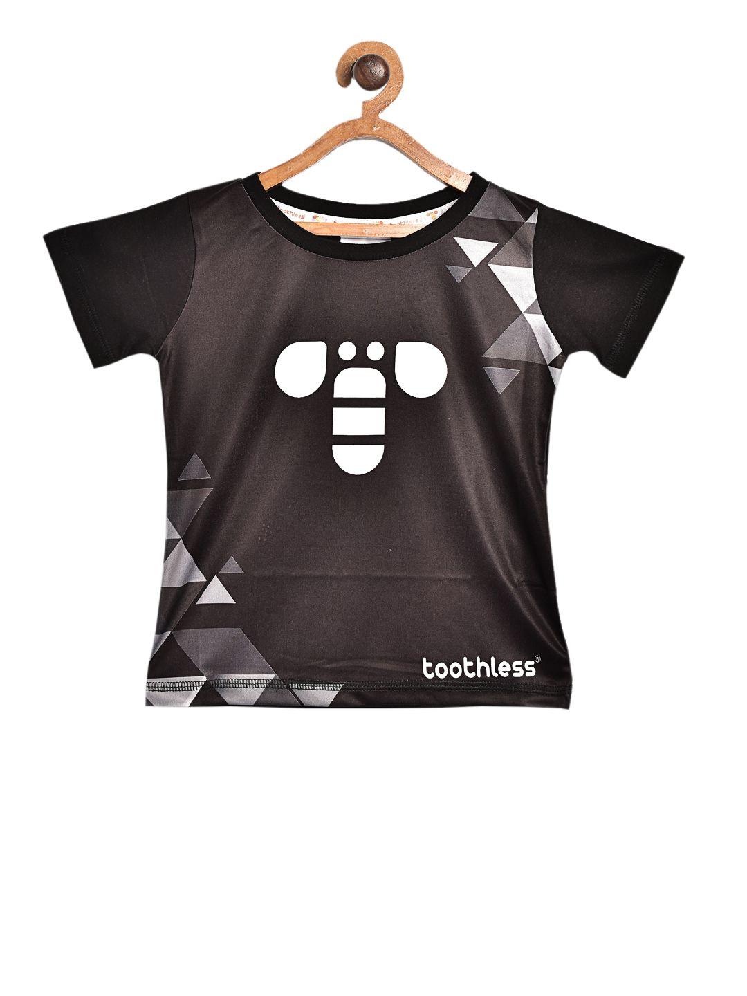 toothless boys black & white printed round neck t-shirt