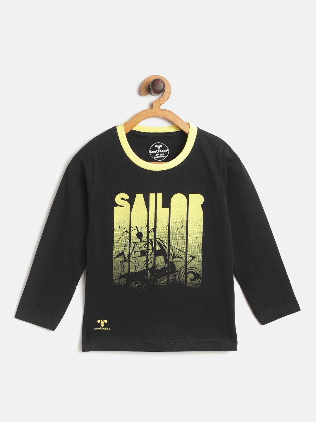 toothless boys black & yellow pure cotton nautical print t-shirt