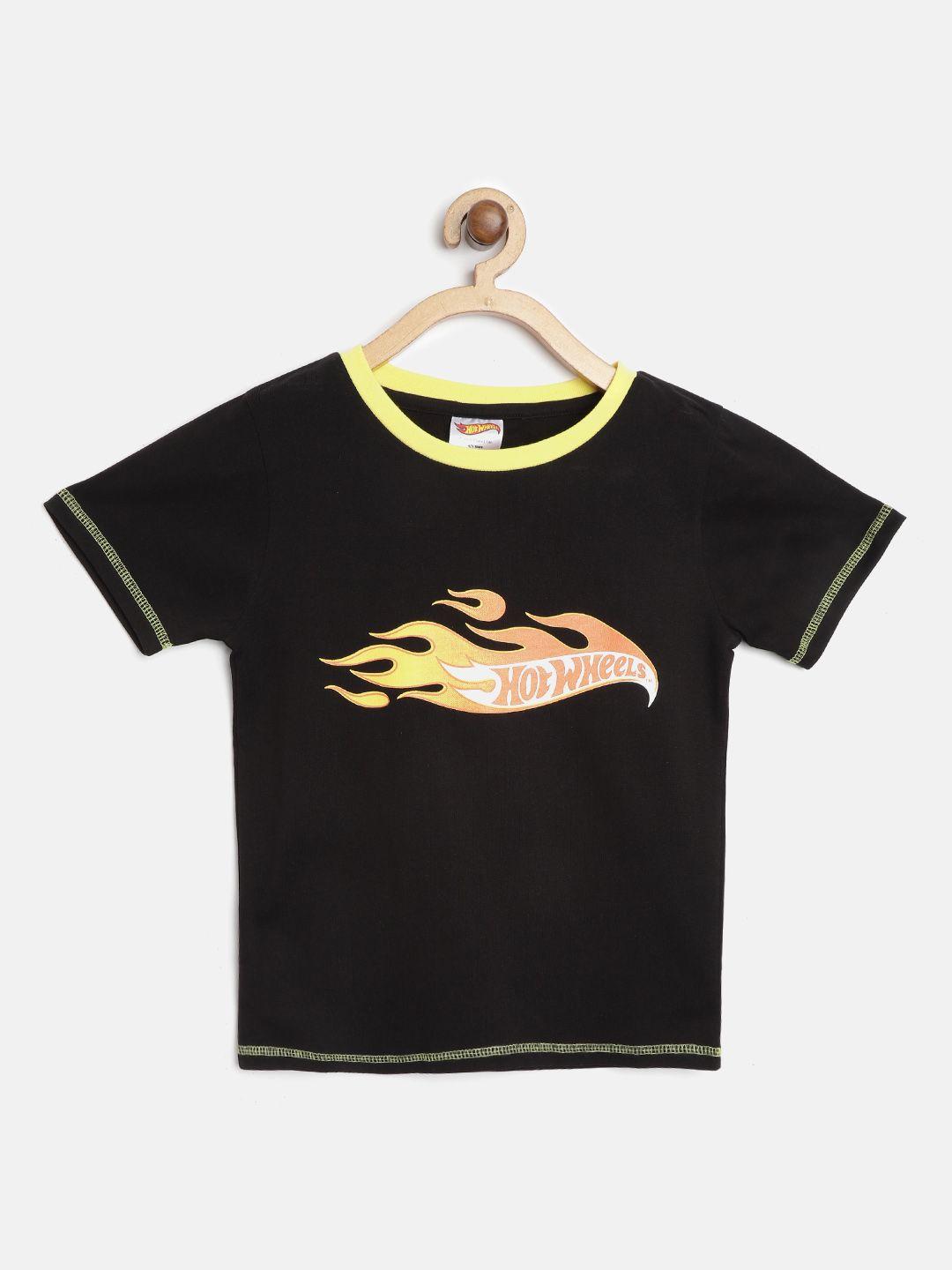 toothless boys black brand logo hot wheels round neck pure cotton t-shirt