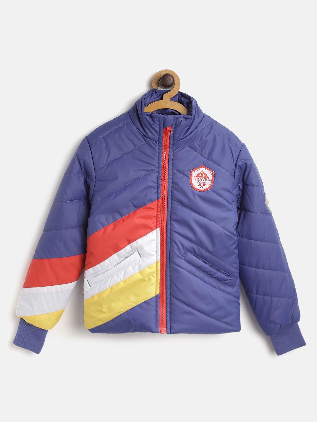 toothless boys blue padded jacket with striped detail